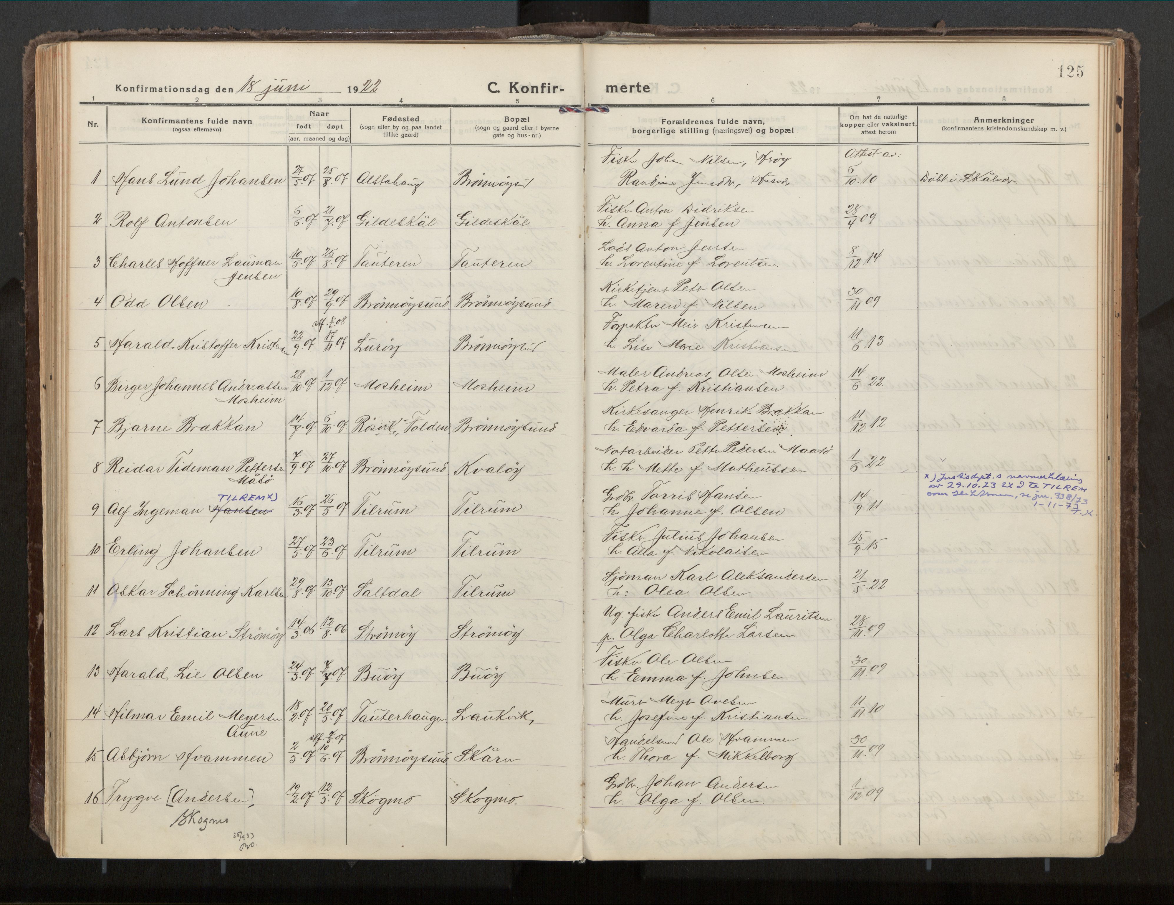 Ministerialprotokoller, klokkerbøker og fødselsregistre - Nordland, AV/SAT-A-1459/813/L0207a: Parish register (official) no. 813A18, 1919-1927, p. 125