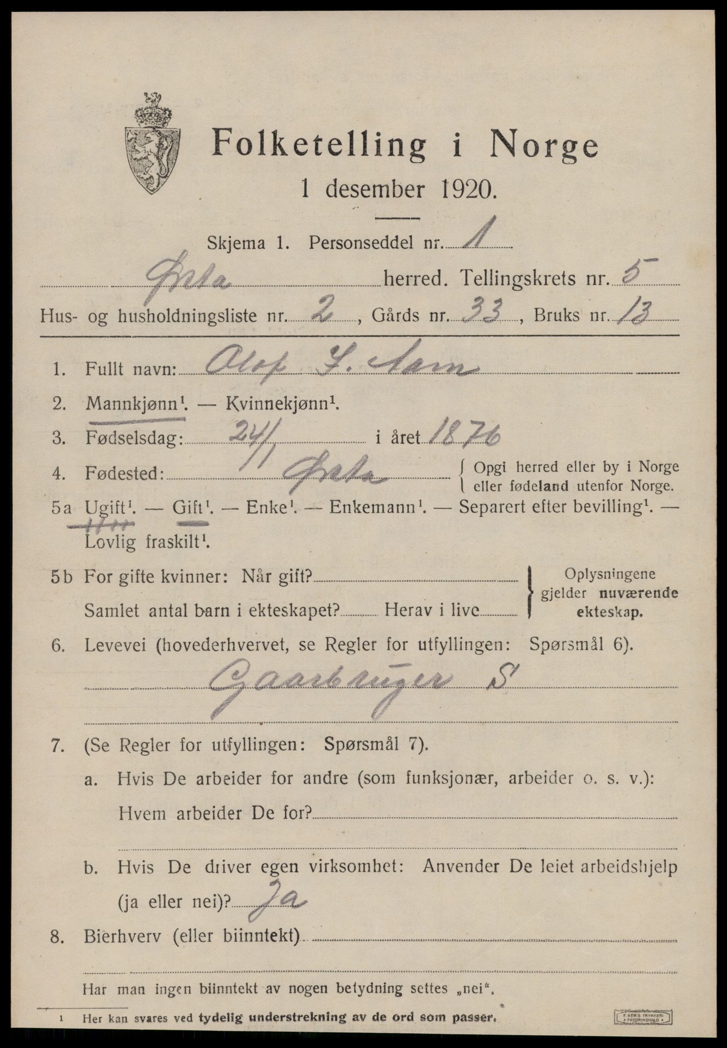 SAT, 1920 census for Ørsta, 1920, p. 4318