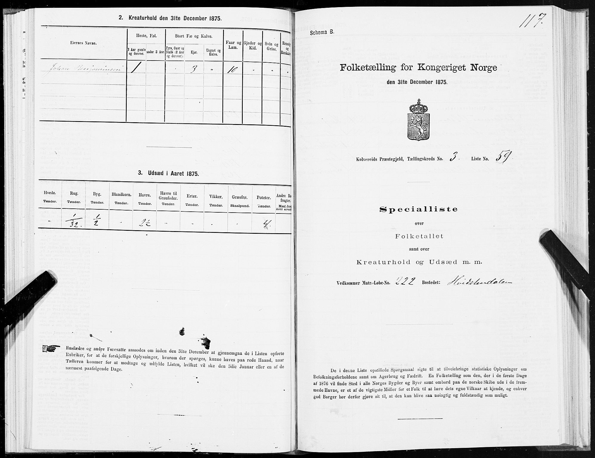 SAT, 1875 census for 1752P Kolvereid, 1875, p. 2117