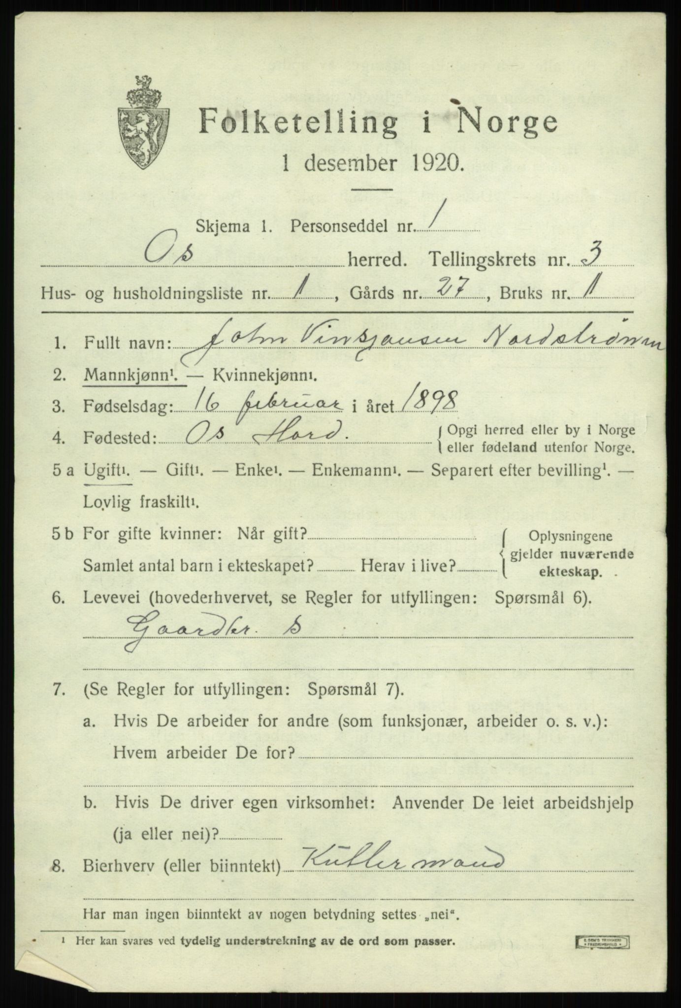 SAB, 1920 census for Os, 1920, p. 2584