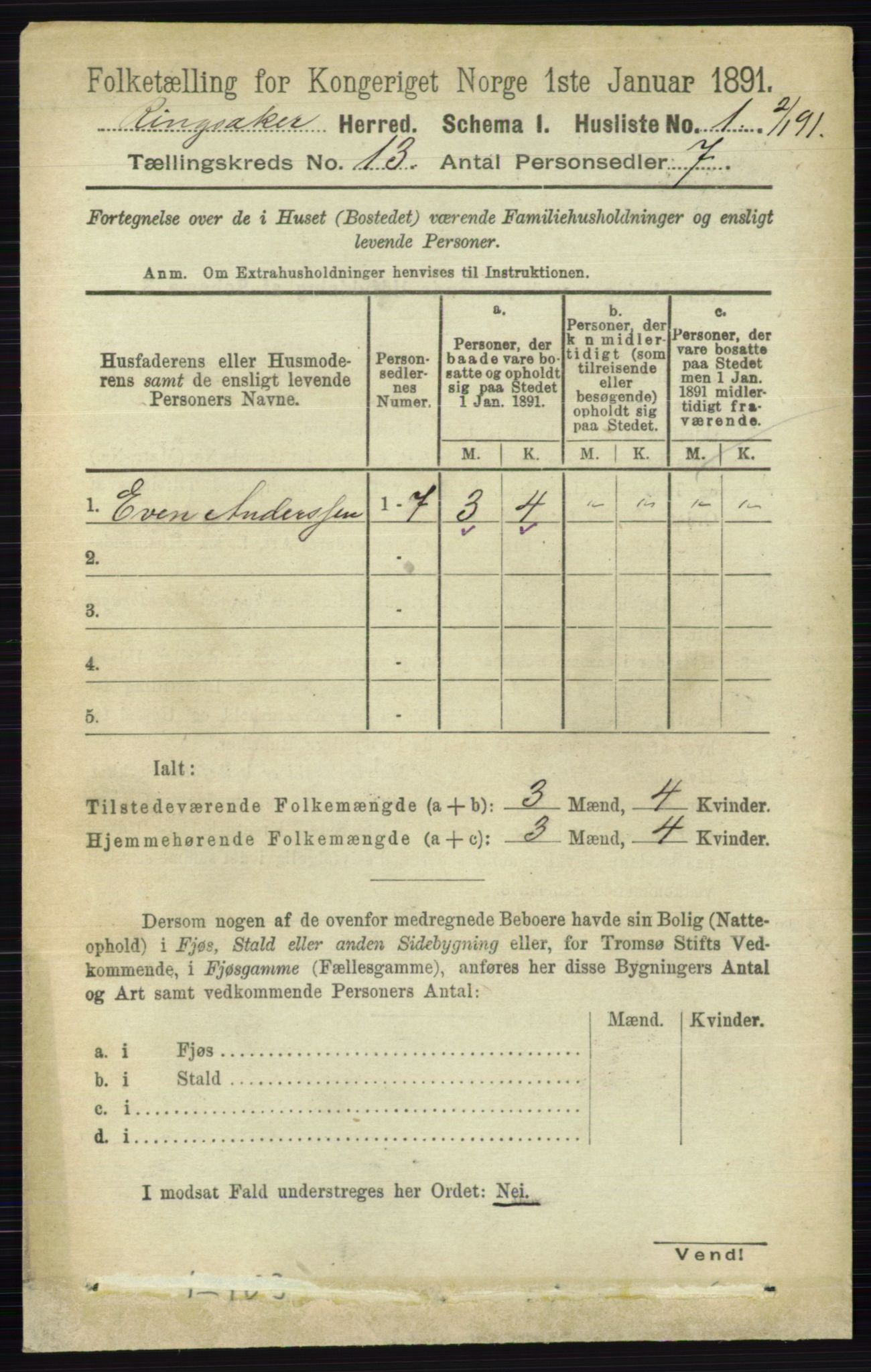 RA, 1891 census for 0412 Ringsaker, 1891, p. 7099