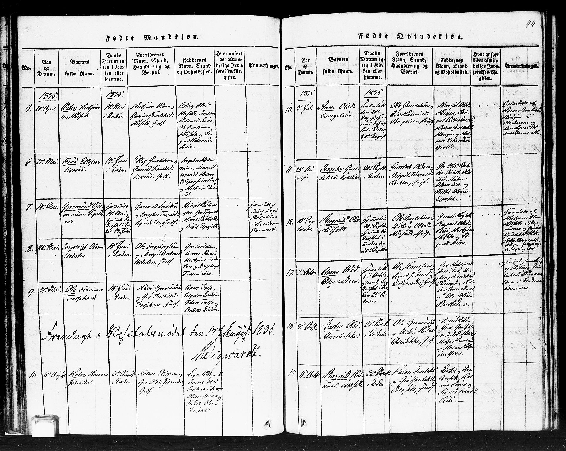 Gransherad kirkebøker, SAKO/A-267/F/Fb/L0002: Parish register (official) no. II 2, 1815-1843, p. 44