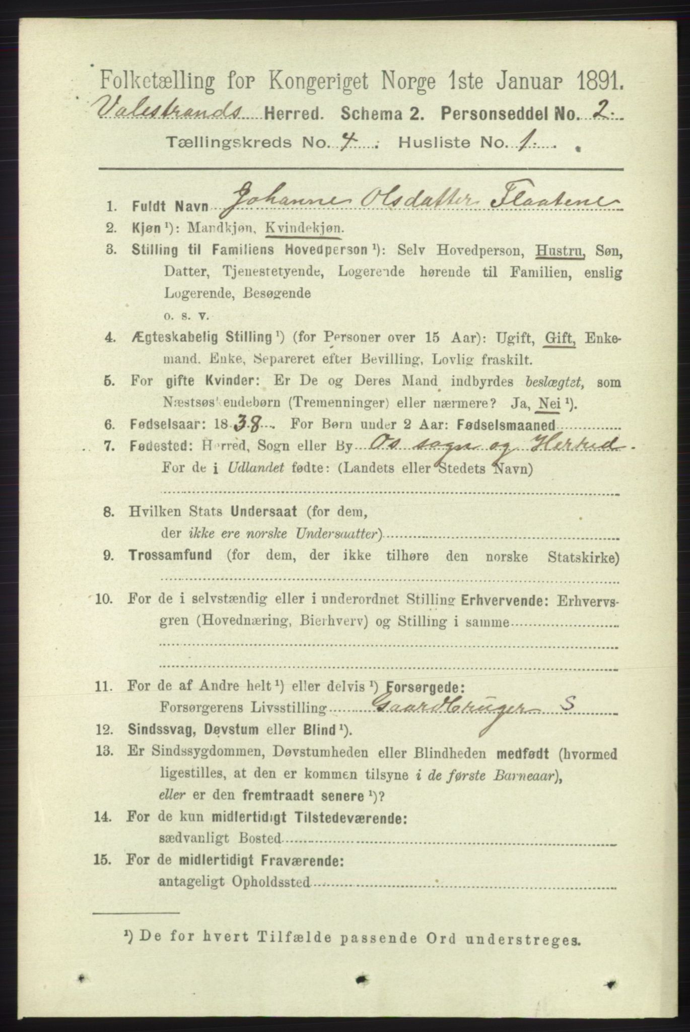 RA, 1891 census for 1217 Valestrand, 1891, p. 874