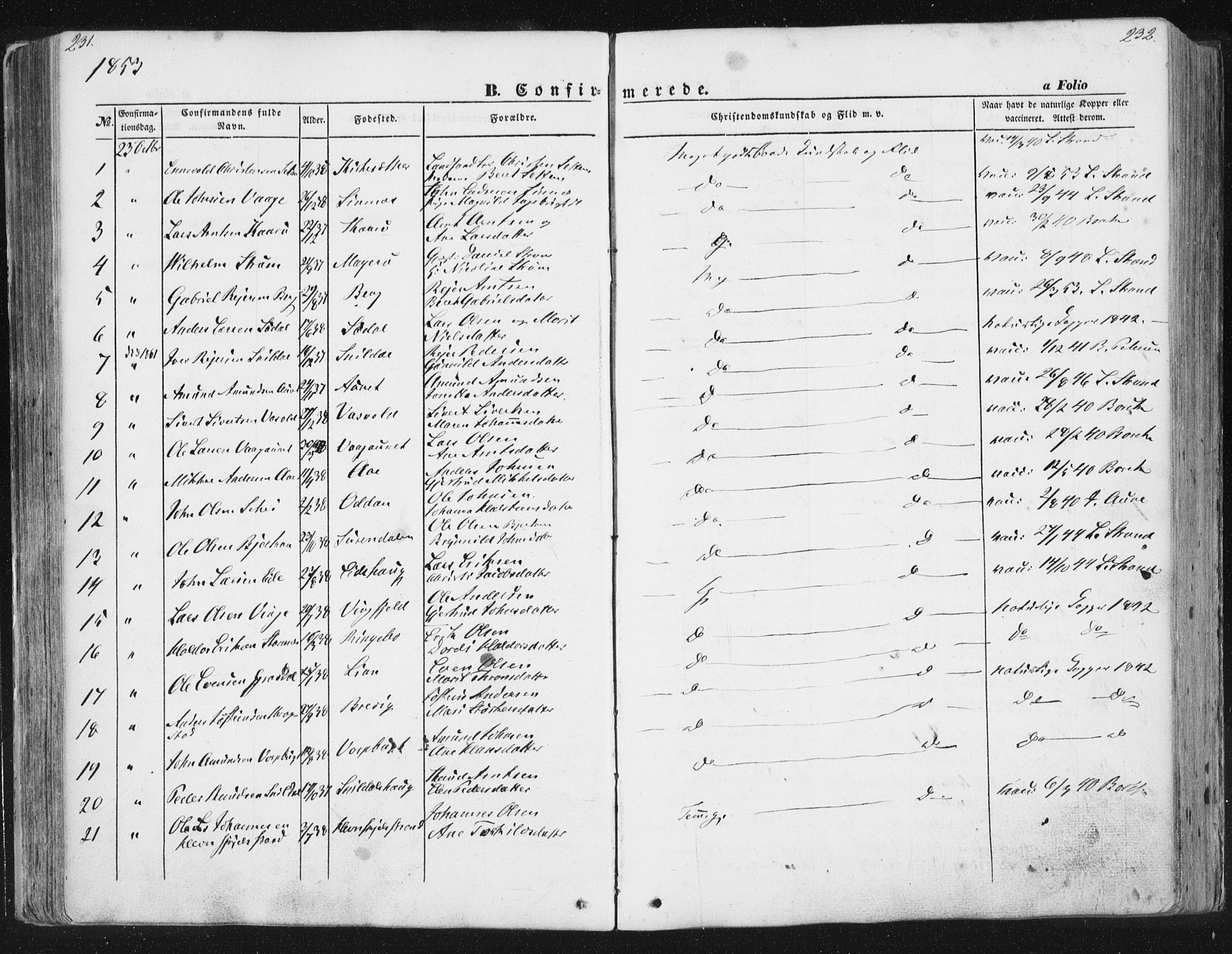 Ministerialprotokoller, klokkerbøker og fødselsregistre - Sør-Trøndelag, SAT/A-1456/630/L0494: Parish register (official) no. 630A07, 1852-1868, p. 231-232