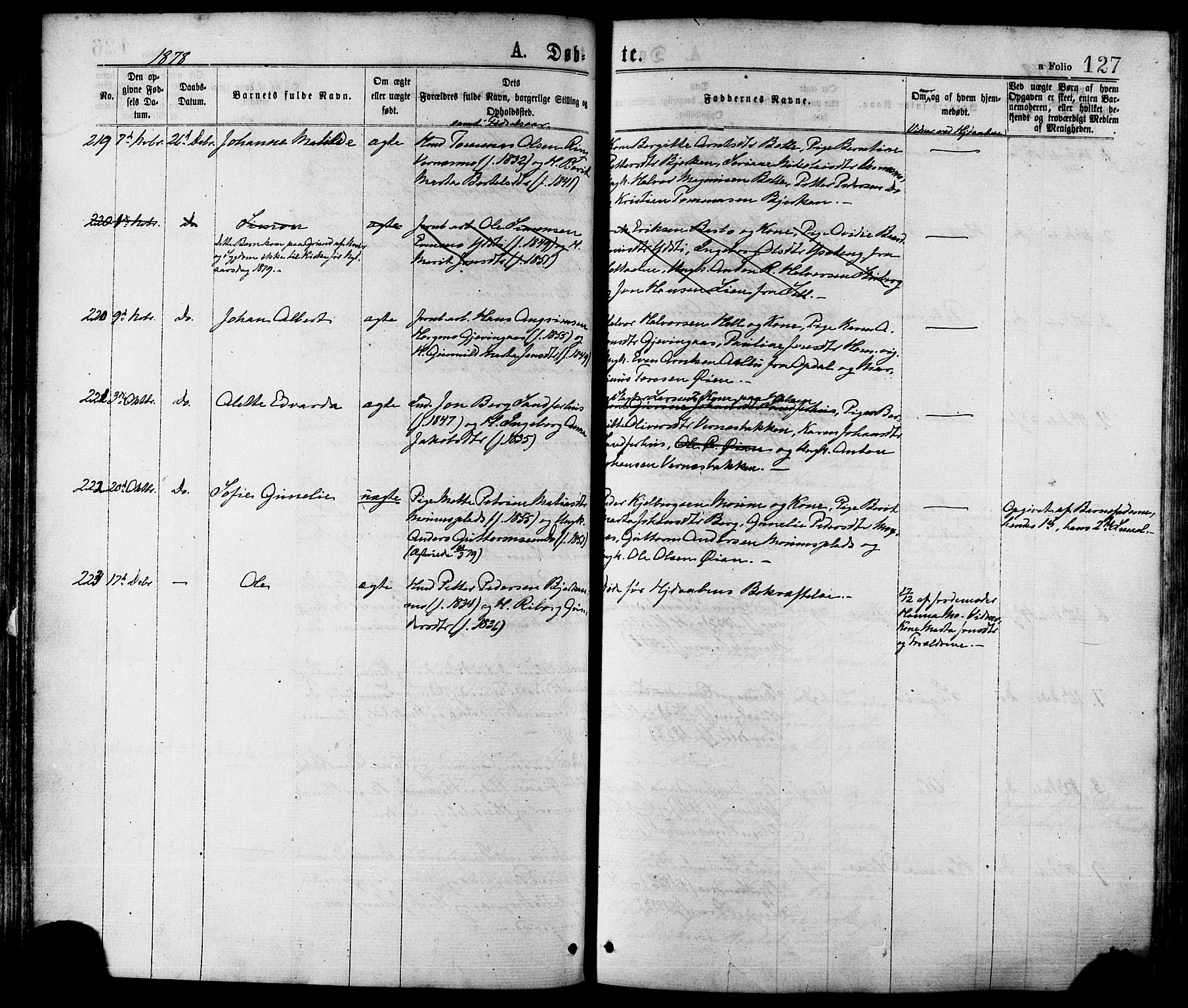 Ministerialprotokoller, klokkerbøker og fødselsregistre - Nord-Trøndelag, SAT/A-1458/709/L0076: Parish register (official) no. 709A16, 1871-1879, p. 127