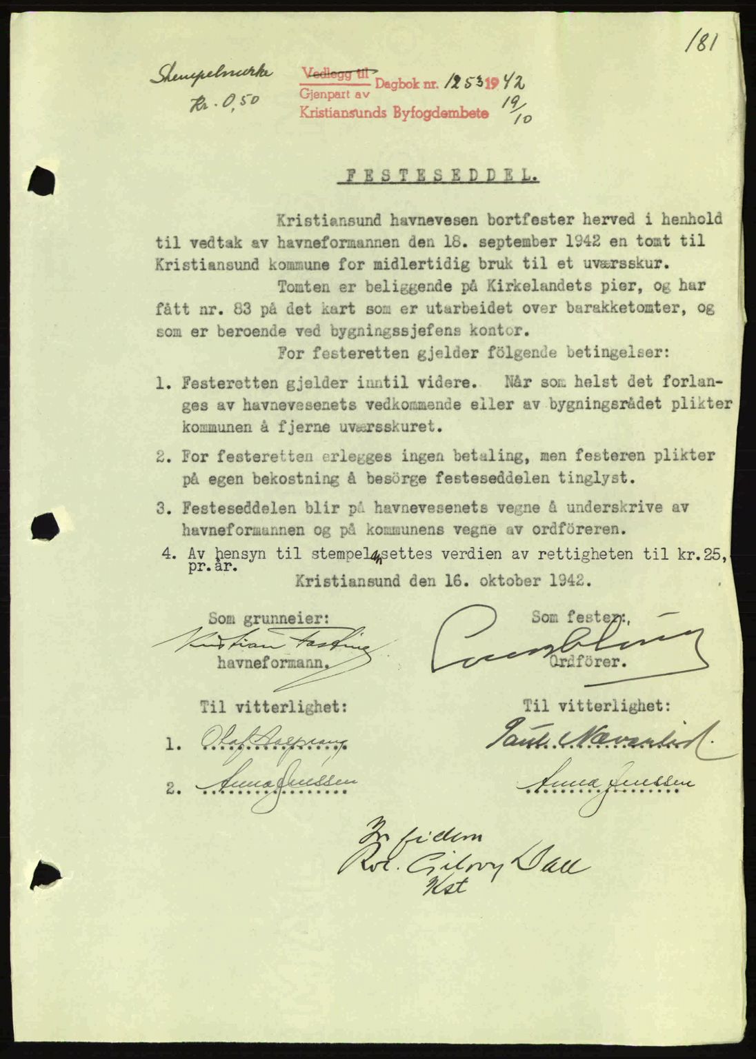 Kristiansund byfogd, SAT/A-4587/A/27: Mortgage book no. 36, 1942-1943, Diary no: : 1253/1942