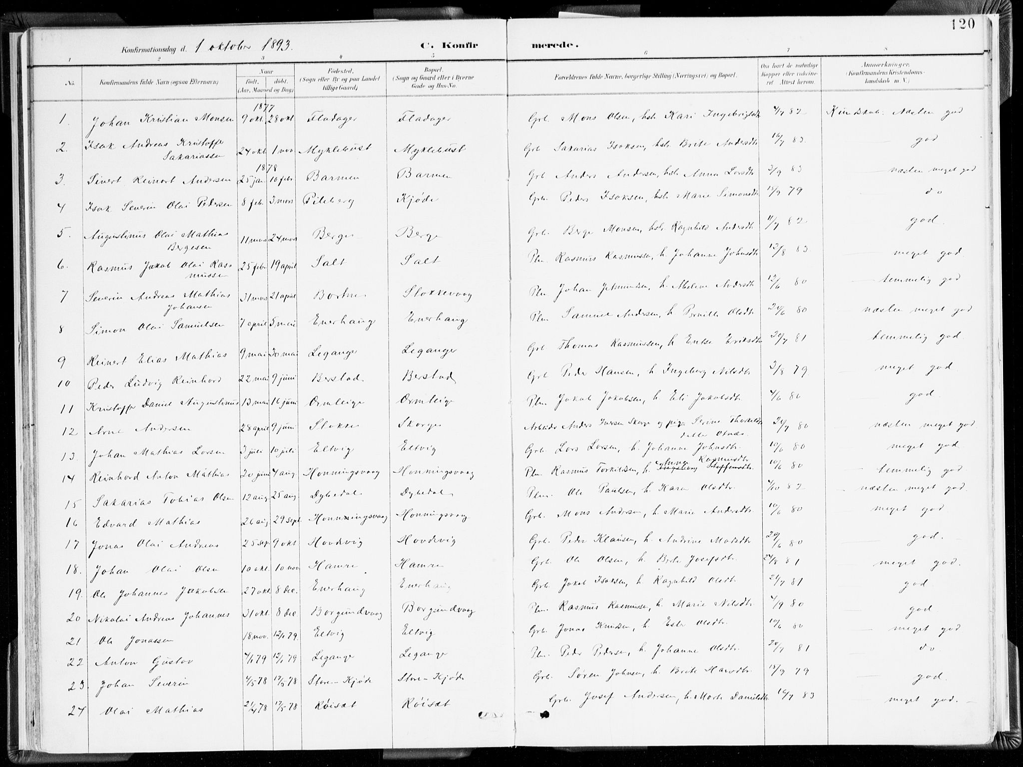 Selje sokneprestembete, SAB/A-99938/H/Ha/Haa/Haab: Parish register (official) no. B 2, 1891-1907, p. 120