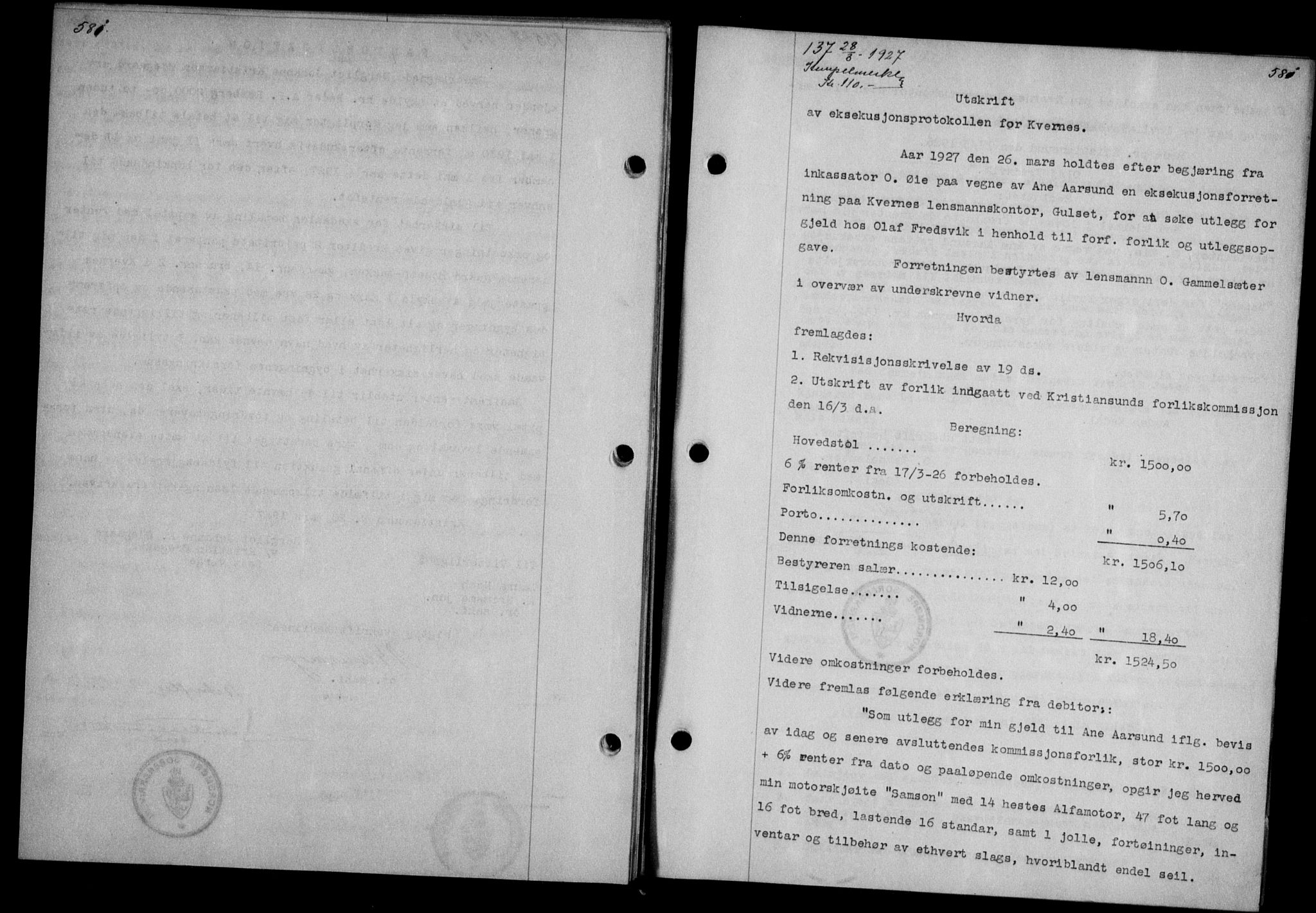 Nordmøre sorenskriveri, AV/SAT-A-4132/1/2/2Ca/L0061: Mortgage book no. 51, 1926-1927, Deed date: 28.03.1927