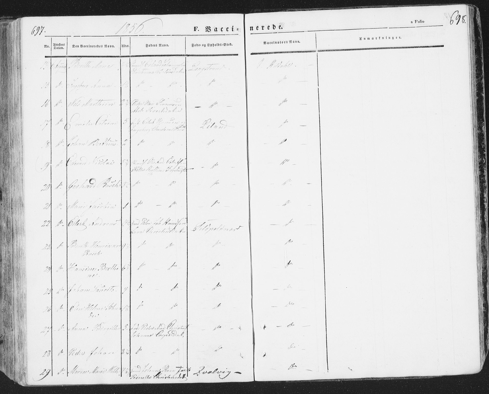 Ministerialprotokoller, klokkerbøker og fødselsregistre - Nordland, AV/SAT-A-1459/874/L1072: Parish register (copy) no. 874C01, 1843-1859, p. 697-698