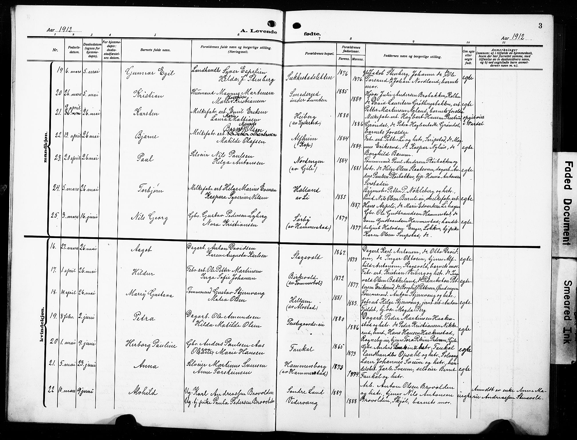 Østre Toten prestekontor, AV/SAH-PREST-104/H/Ha/Hab/L0010: Parish register (copy) no. 10, 1912-1933, p. 3