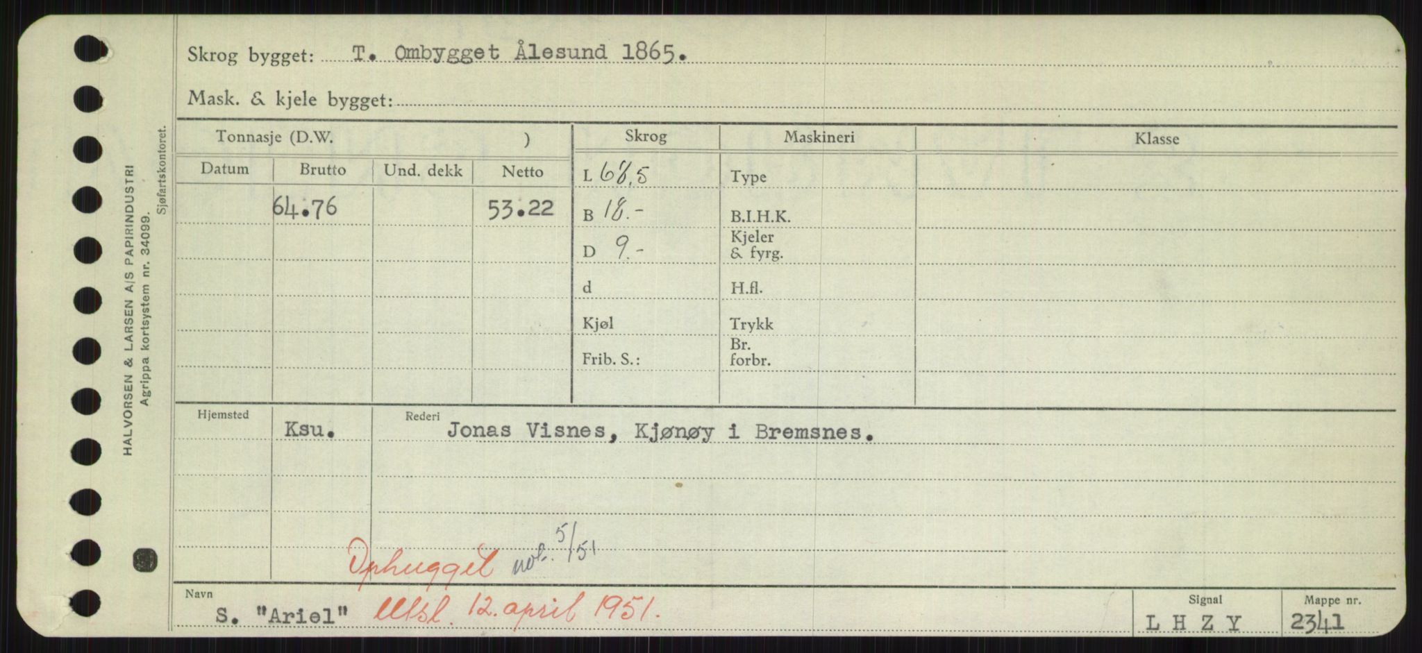 Sjøfartsdirektoratet med forløpere, Skipsmålingen, RA/S-1627/H/Hd/L0002: Fartøy, Apa-Axe, p. 109