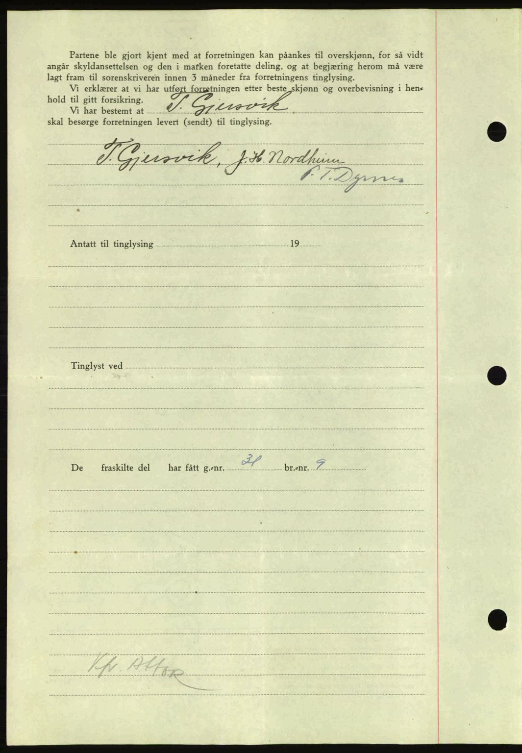 Nordmøre sorenskriveri, AV/SAT-A-4132/1/2/2Ca: Mortgage book no. A100a, 1945-1945, Diary no: : 1526/1945