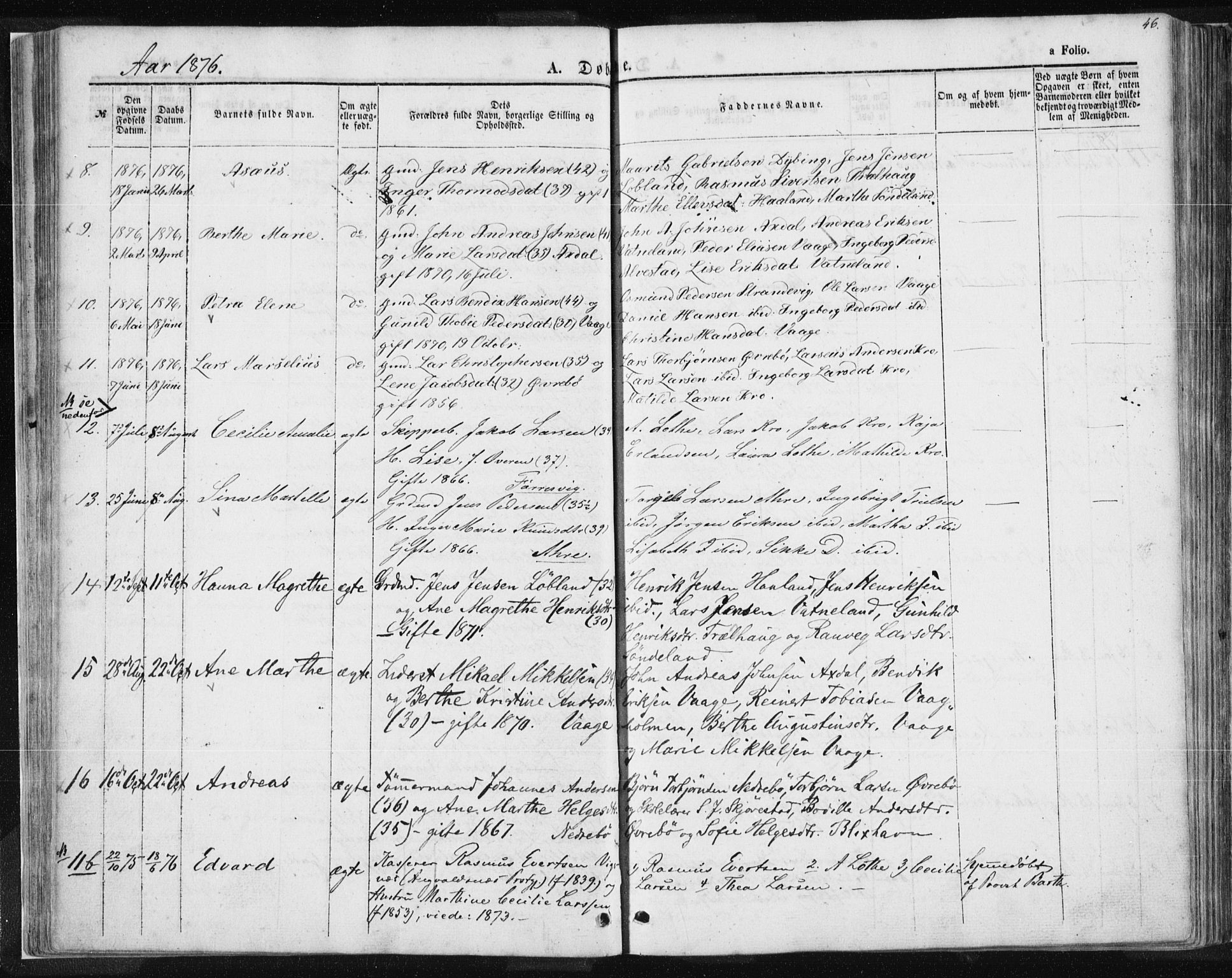 Tysvær sokneprestkontor, AV/SAST-A -101864/H/Ha/Haa/L0004: Parish register (official) no. A 4, 1857-1878, p. 46