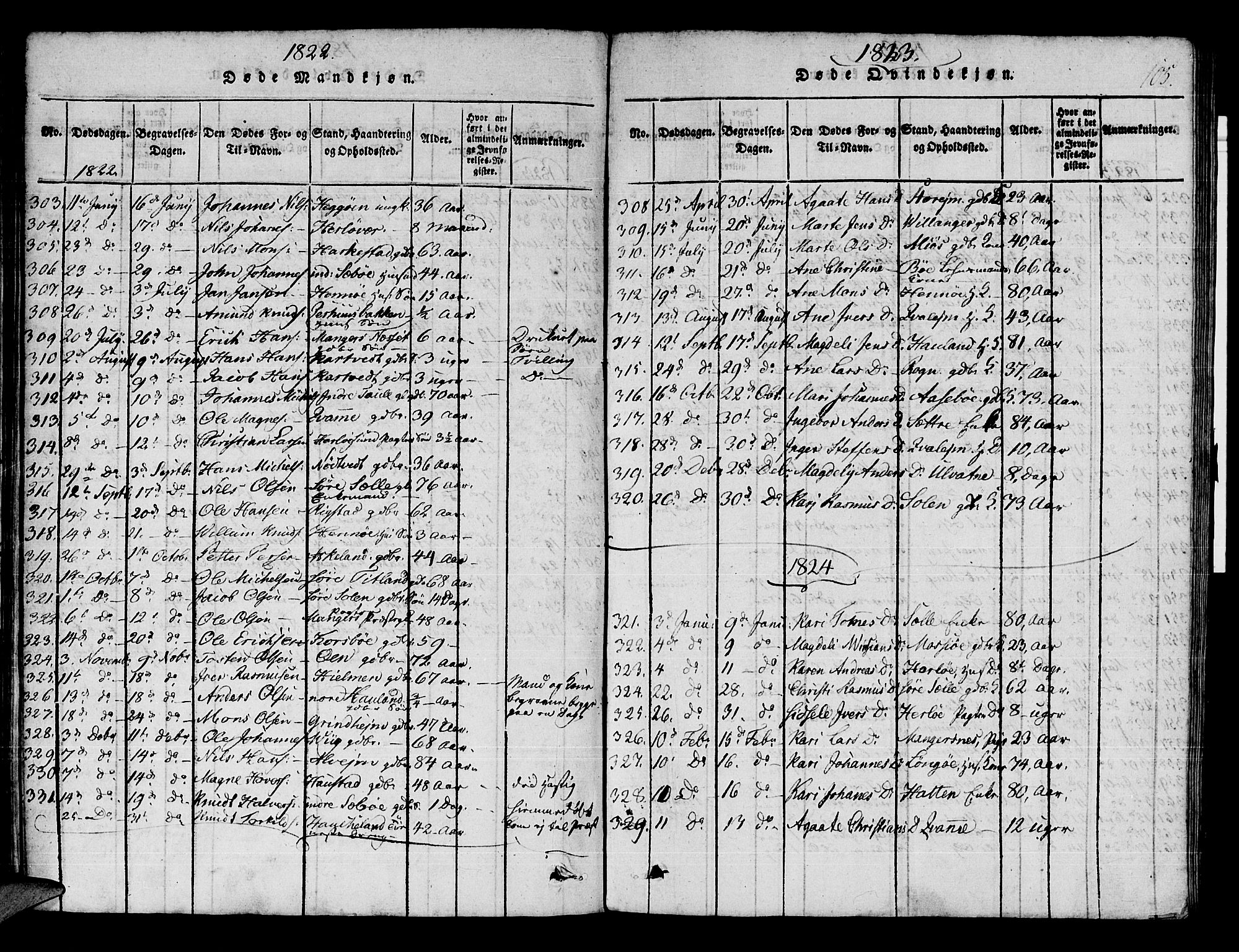 Manger sokneprestembete, SAB/A-76801/H/Haa: Parish register (official) no. A 3, 1816-1824, p. 105