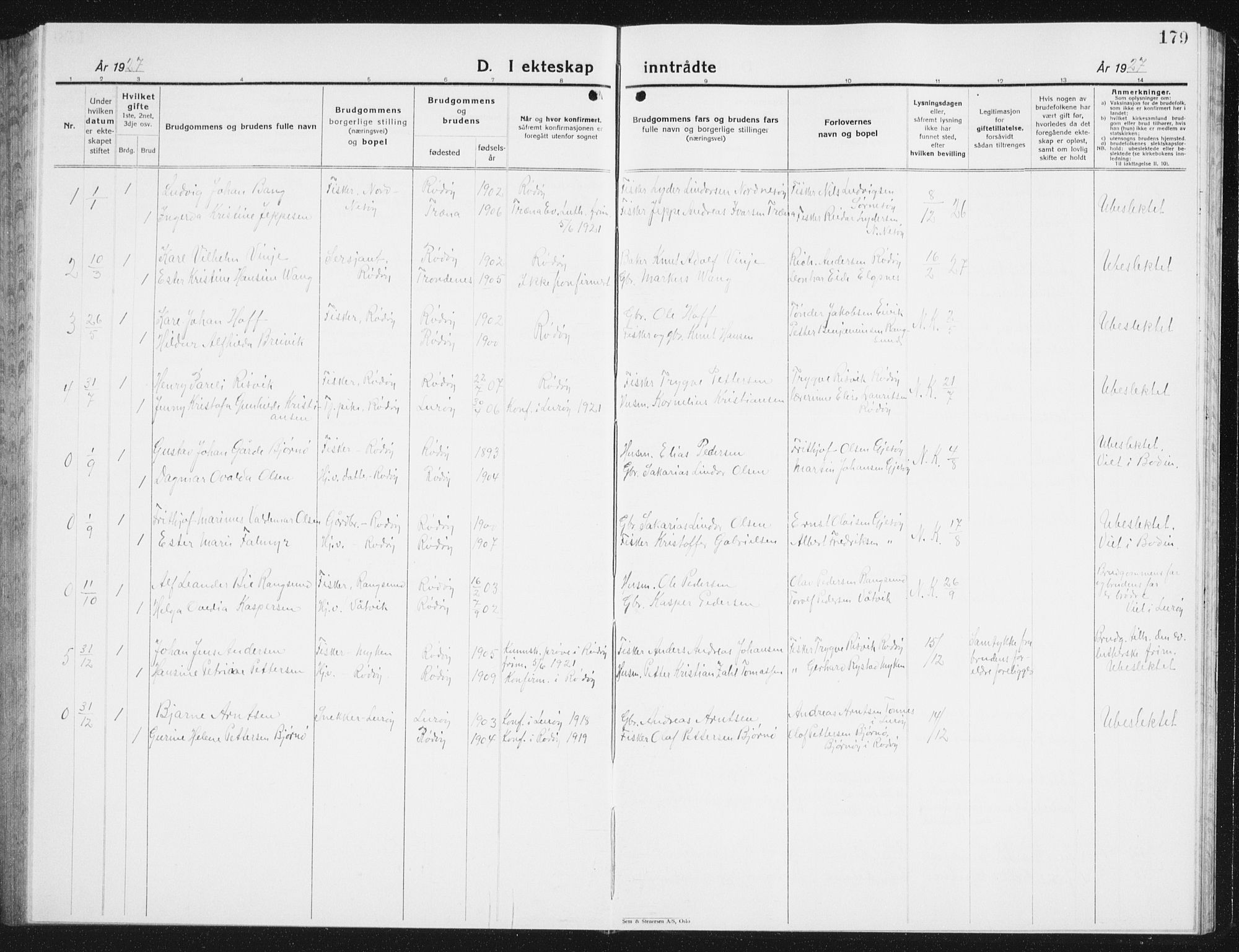 Ministerialprotokoller, klokkerbøker og fødselsregistre - Nordland, SAT/A-1459/841/L0622: Parish register (copy) no. 841C06, 1924-1942, p. 179