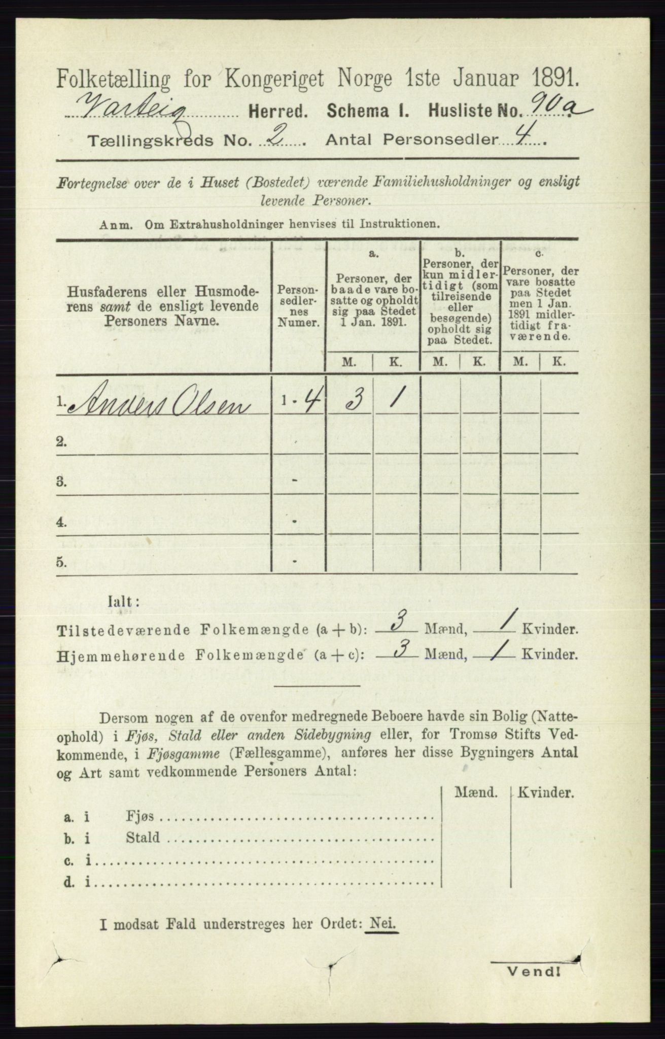 RA, 1891 census for 0114 Varteig, 1891, p. 574