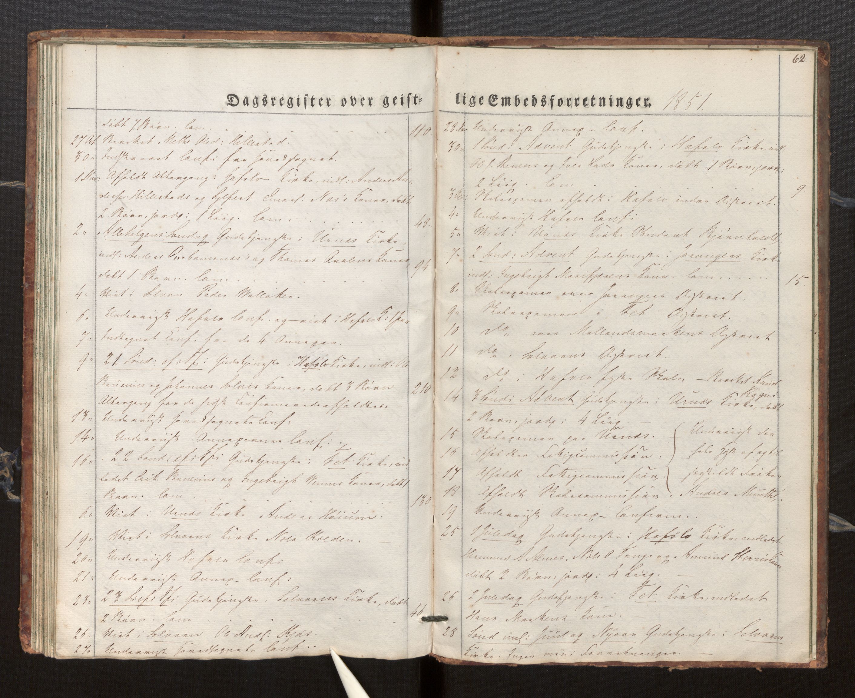 Hafslo sokneprestembete, SAB/A-80301/H/Haa/Haaf/L0001: Diary records no. F 1, 1834-1854, p. 62