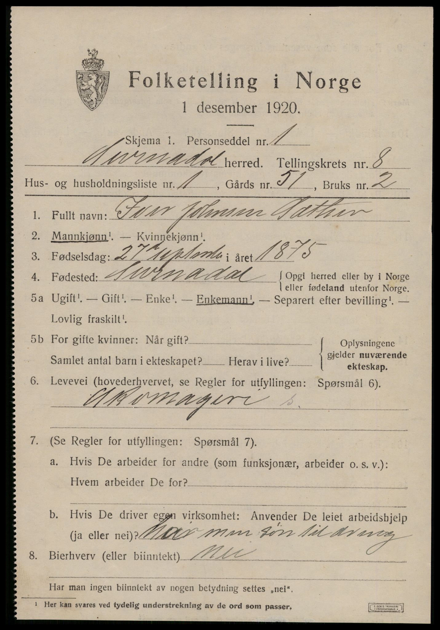 SAT, 1920 census for Surnadal, 1920, p. 5519