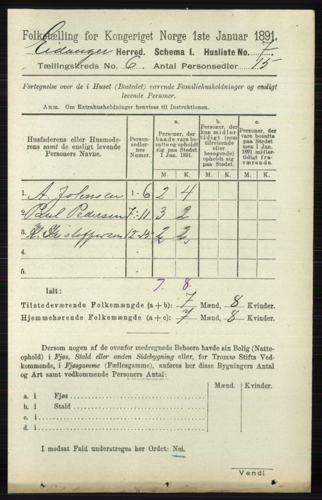 RA, 1891 census for 0813 Eidanger, 1891, p. 2551