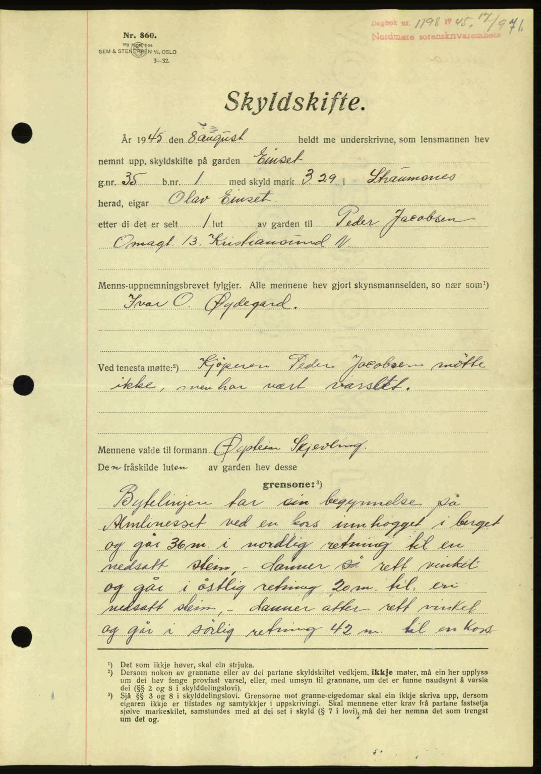 Nordmøre sorenskriveri, AV/SAT-A-4132/1/2/2Ca: Mortgage book no. A100a, 1945-1945, Diary no: : 1198/1945