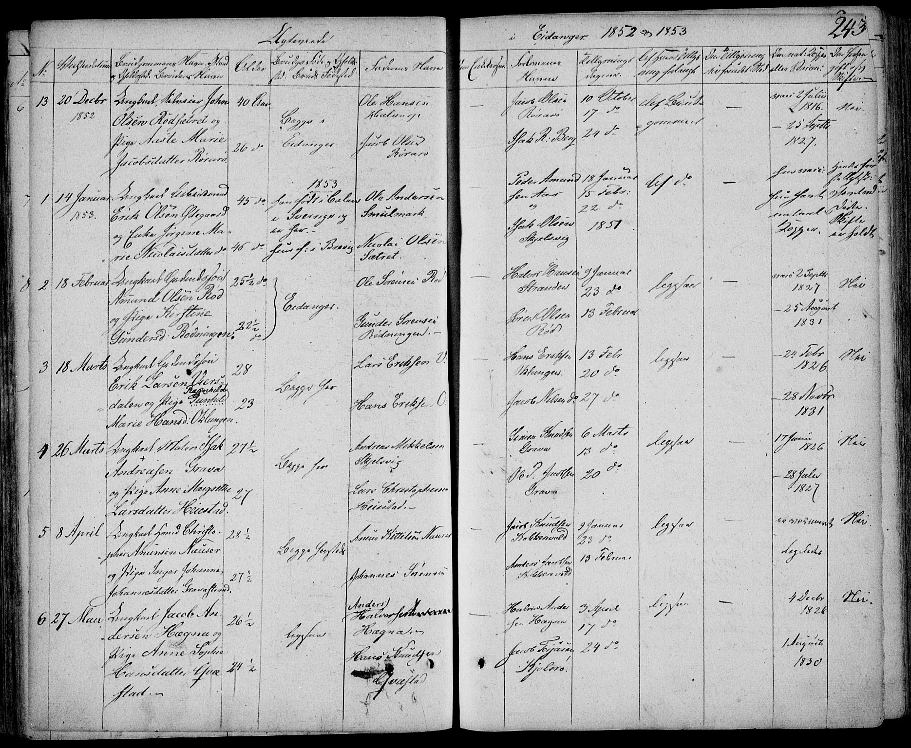 Eidanger kirkebøker, SAKO/A-261/F/Fa/L0008: Parish register (official) no. 8, 1831-1858, p. 243