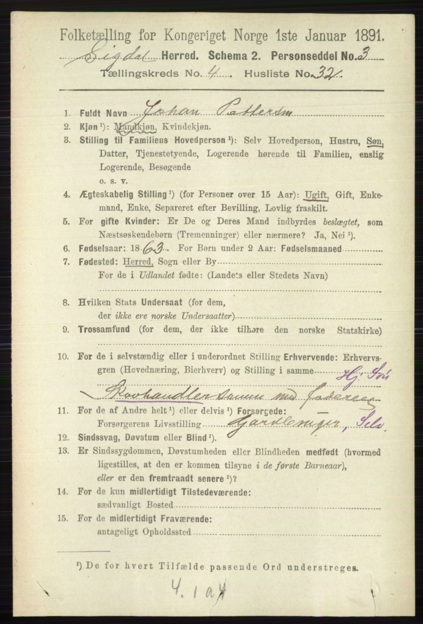 RA, 1891 census for 0621 Sigdal, 1891, p. 1839