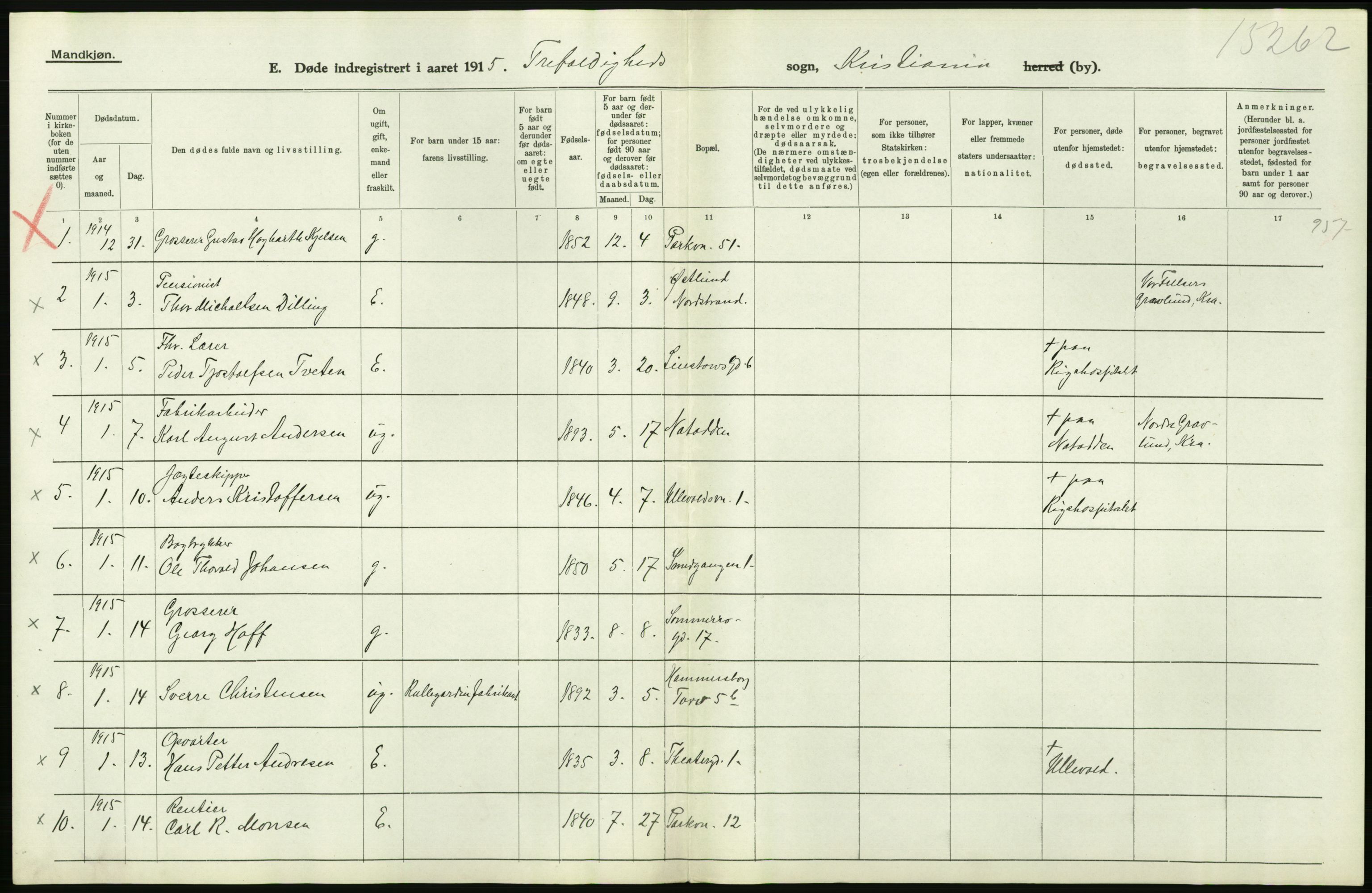 Statistisk sentralbyrå, Sosiodemografiske emner, Befolkning, AV/RA-S-2228/D/Df/Dfb/Dfbe/L0009: Kristiania: Døde., 1915, p. 366