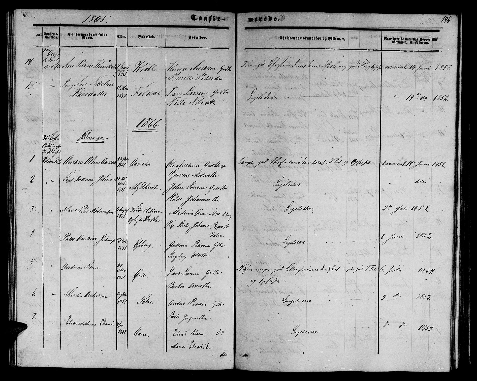 Ministerialprotokoller, klokkerbøker og fødselsregistre - Møre og Romsdal, AV/SAT-A-1454/513/L0188: Parish register (copy) no. 513C02, 1865-1882, p. 196