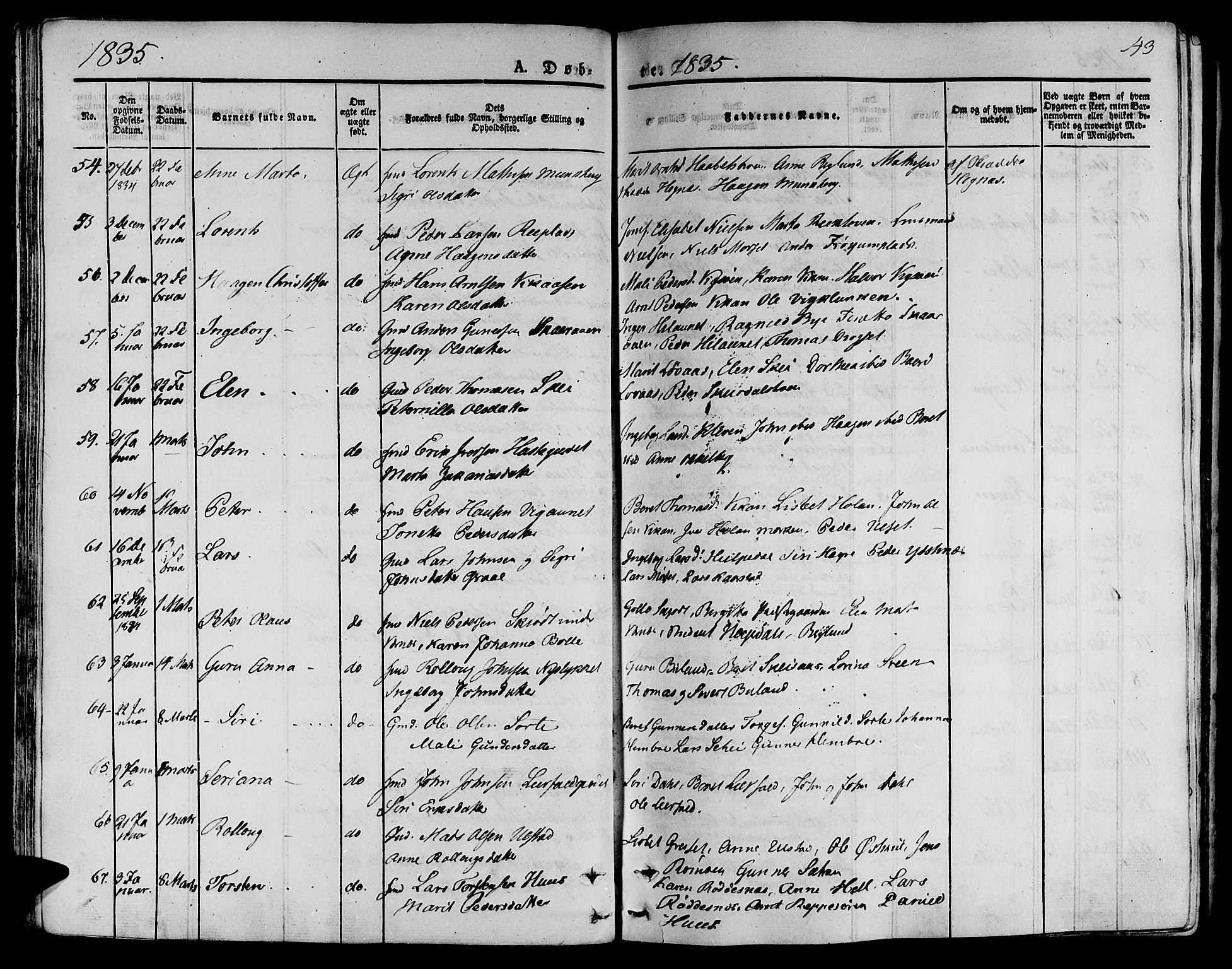 Ministerialprotokoller, klokkerbøker og fødselsregistre - Nord-Trøndelag, AV/SAT-A-1458/709/L0071: Parish register (official) no. 709A11, 1833-1844, p. 43