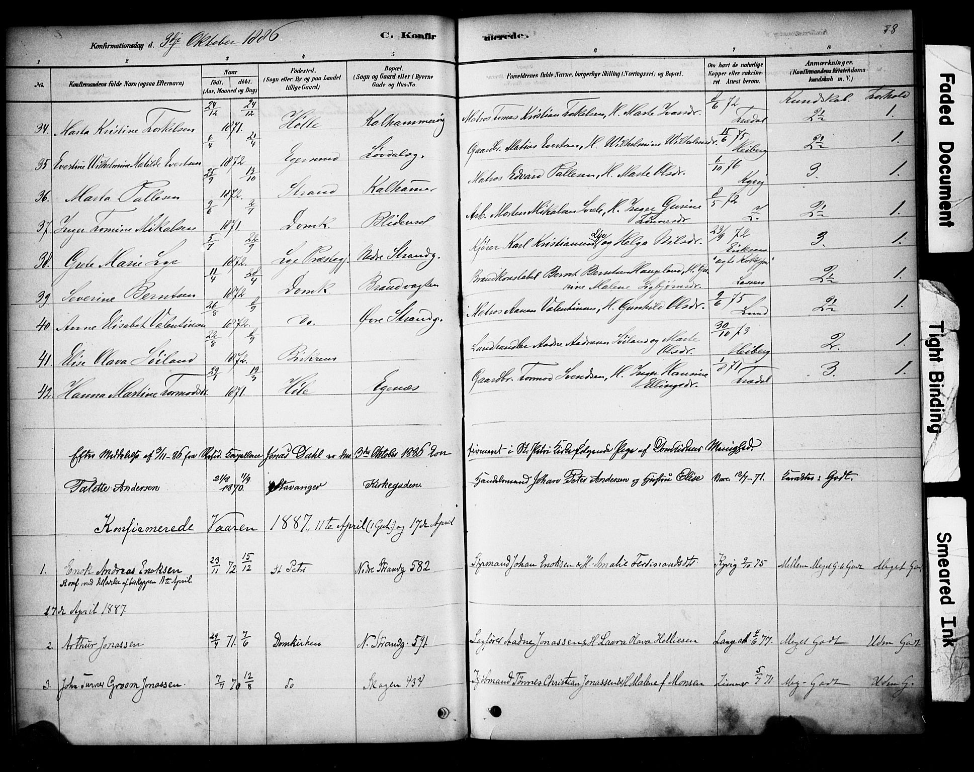 Domkirken sokneprestkontor, SAST/A-101812/001/30/30BA/L0028: Parish register (official) no. A 27, 1878-1896, p. 78