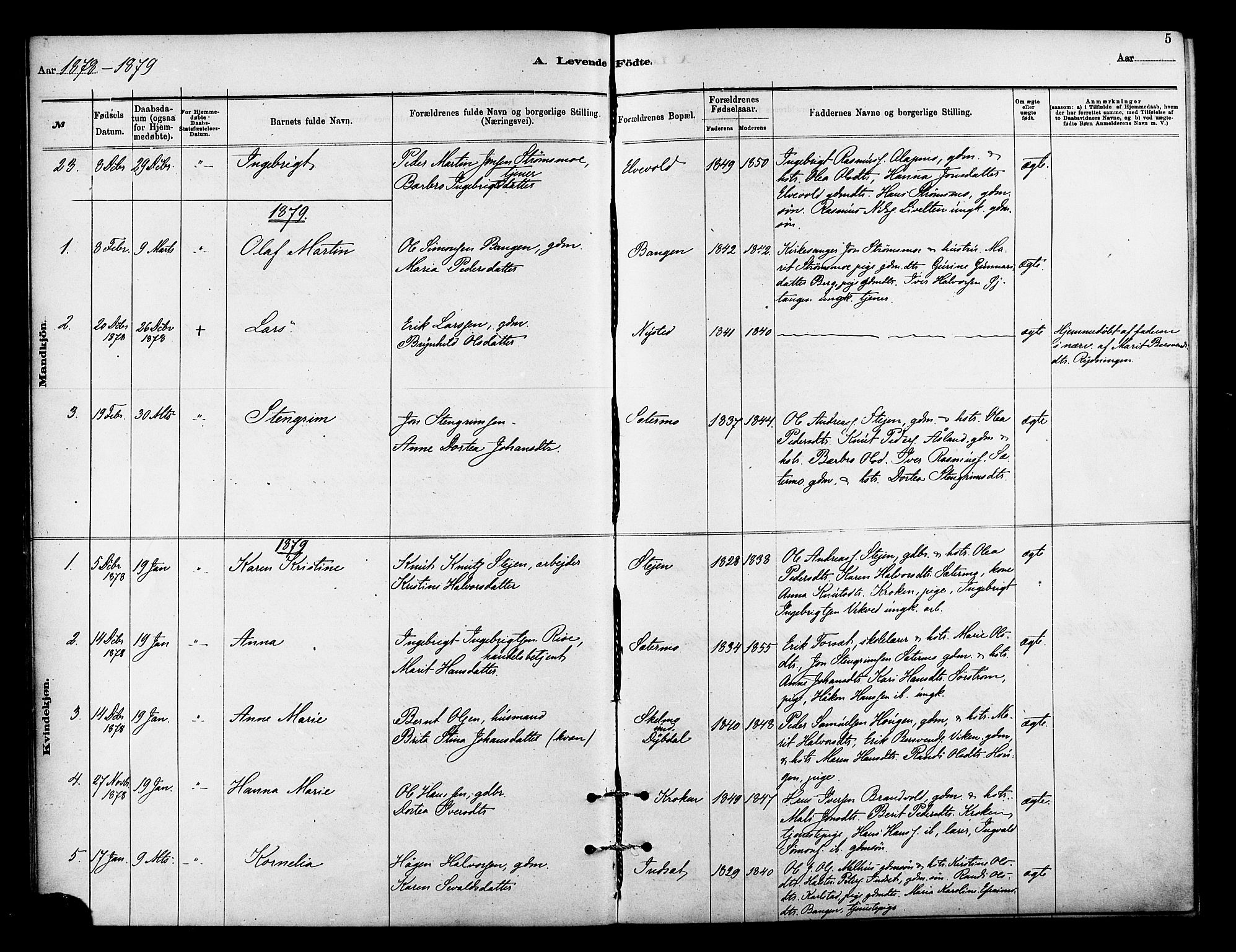 Målselv sokneprestembete, AV/SATØ-S-1311/G/Ga/Gaa/L0009kirke: Parish register (official) no. 9, 1878-1889, p. 5