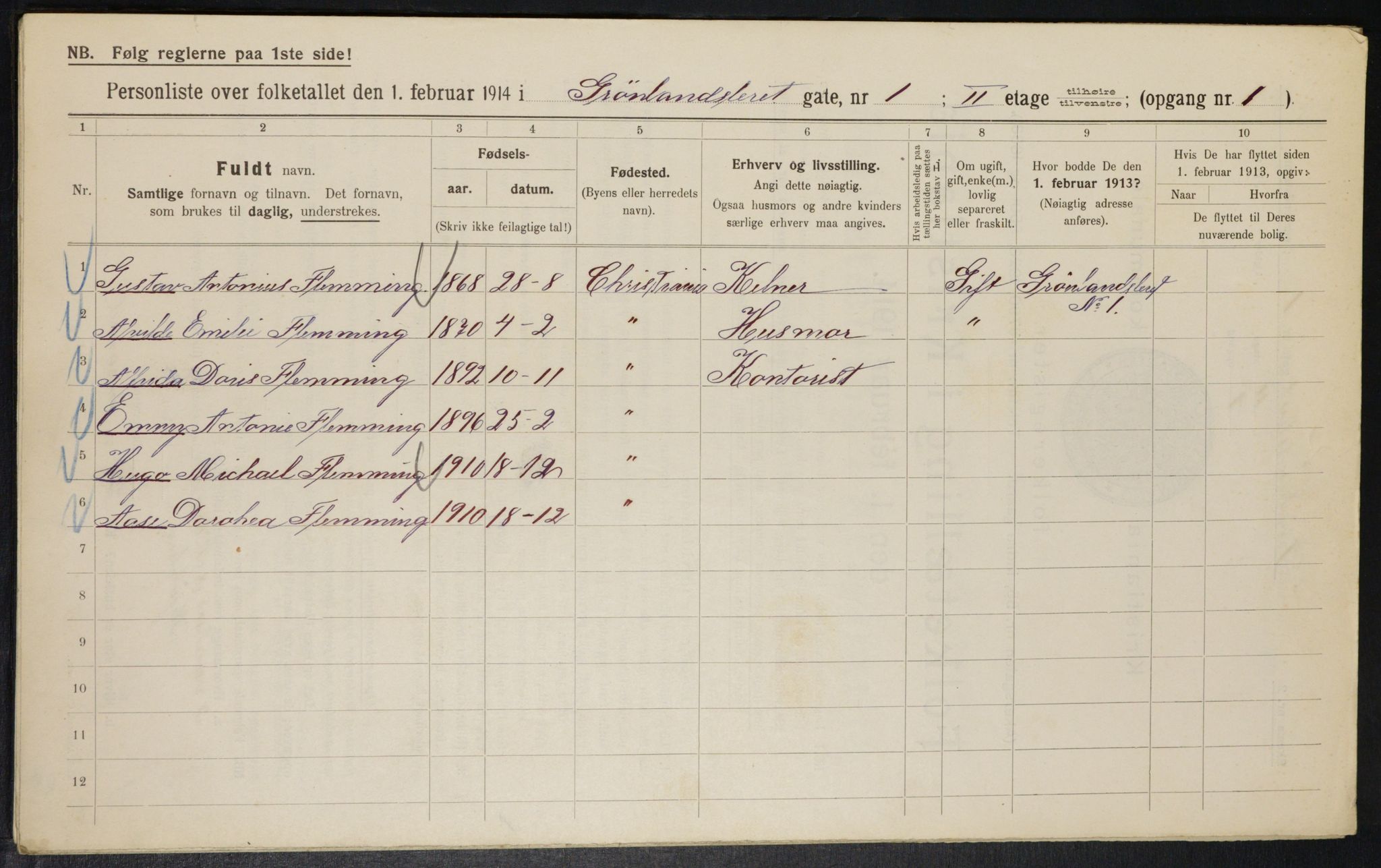 OBA, Municipal Census 1914 for Kristiania, 1914, p. 31677