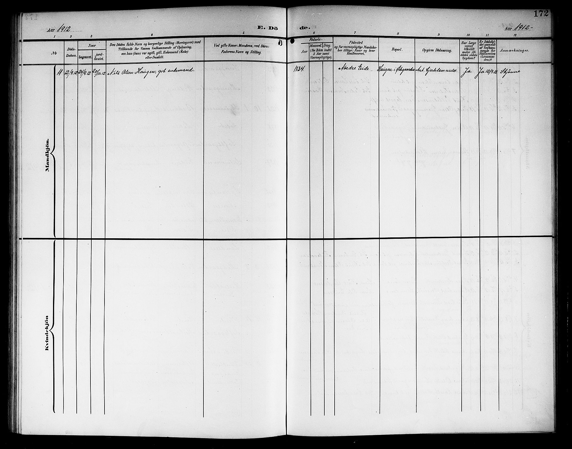 Nore kirkebøker, AV/SAKO-A-238/G/Ga/L0004: Parish register (copy) no. I 4, 1904-1919, p. 172