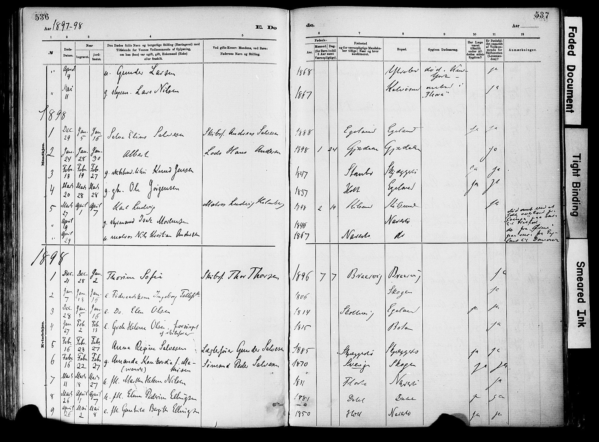 Dypvåg sokneprestkontor, SAK/1111-0007/F/Fa/Fab/L0001: Parish register (official) no. A 1, 1885-1912, p. 536-537