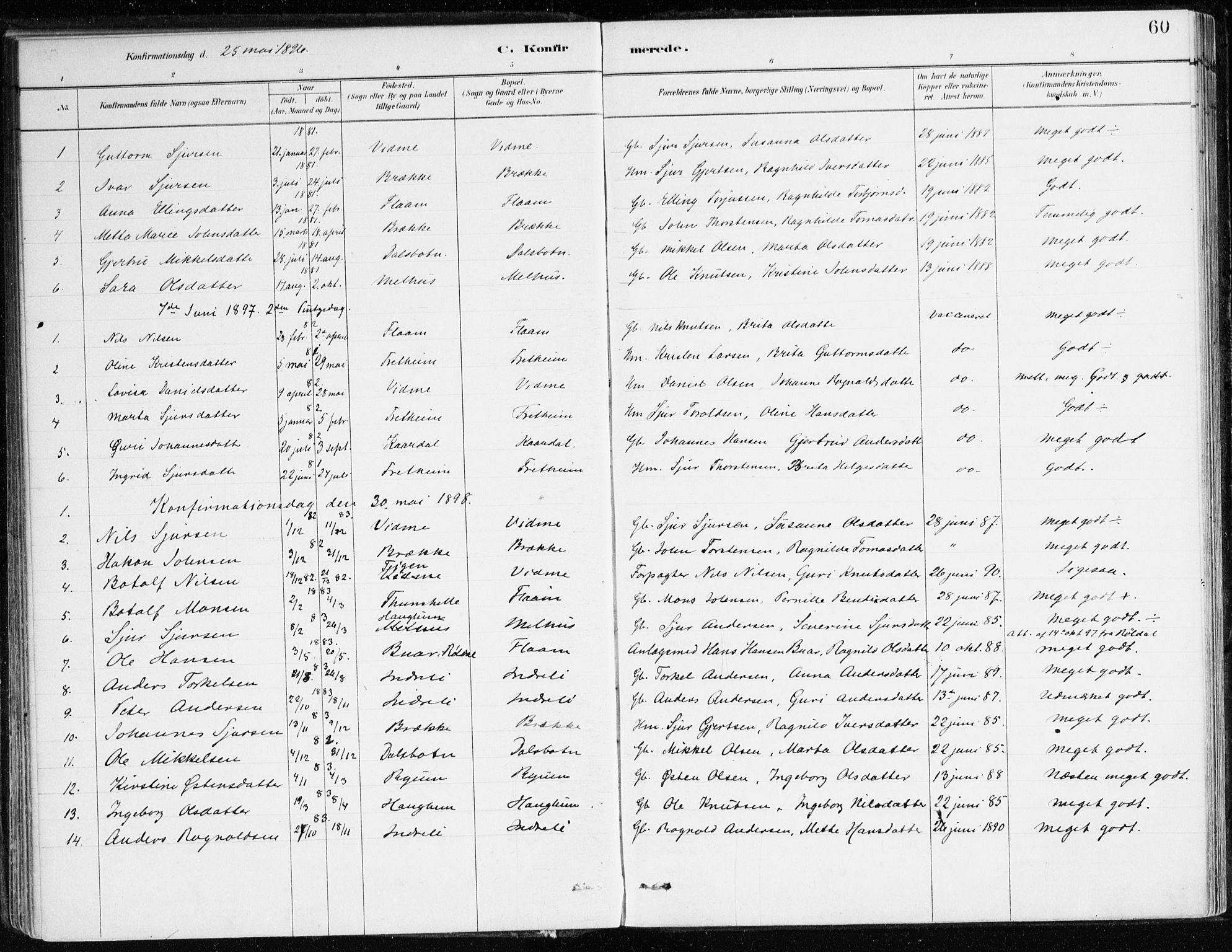 Aurland sokneprestembete, SAB/A-99937/H/Ha/Hac/L0001: Parish register (official) no. C 1, 1880-1921, p. 60