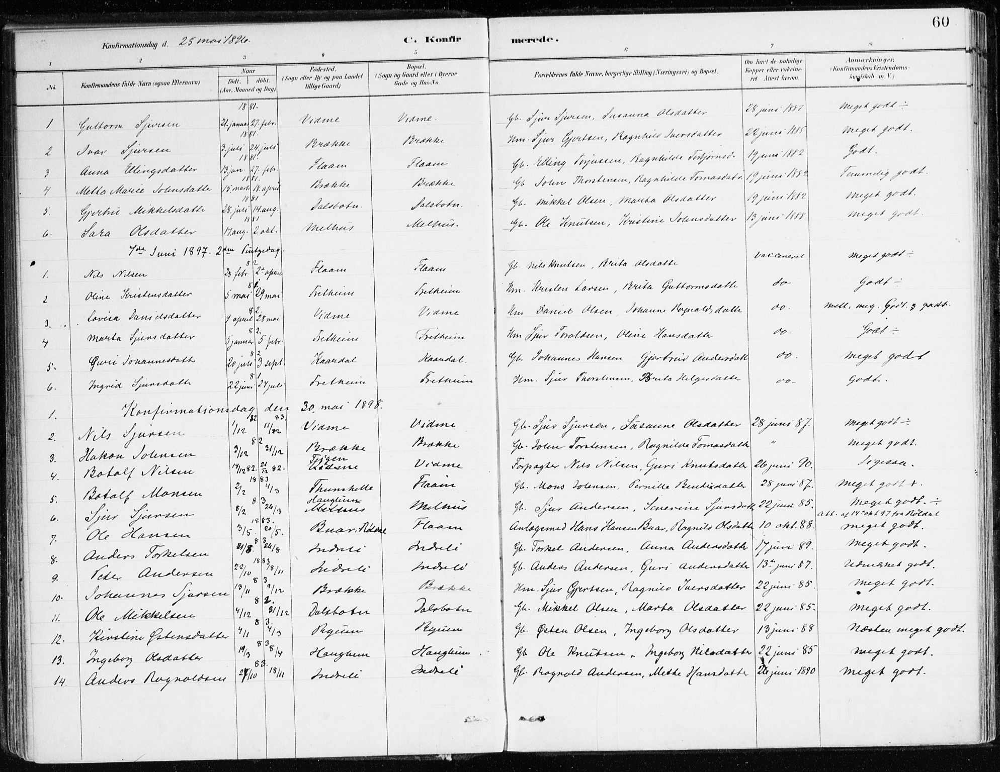 Aurland sokneprestembete, AV/SAB-A-99937/H/Ha/Hac/L0001: Parish register (official) no. C 1, 1880-1921, p. 60