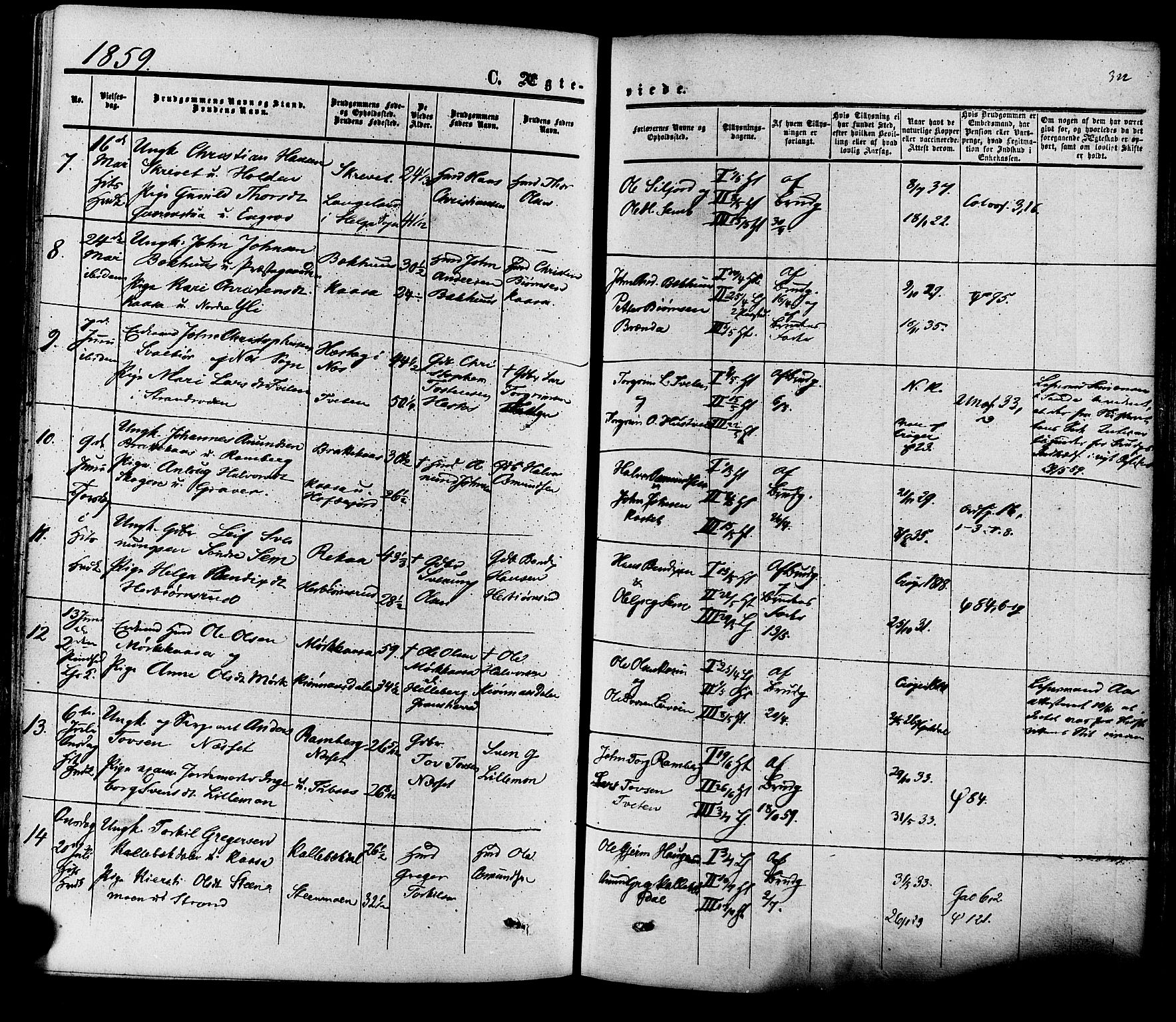 Heddal kirkebøker, SAKO/A-268/F/Fa/L0007: Parish register (official) no. I 7, 1855-1877, p. 322