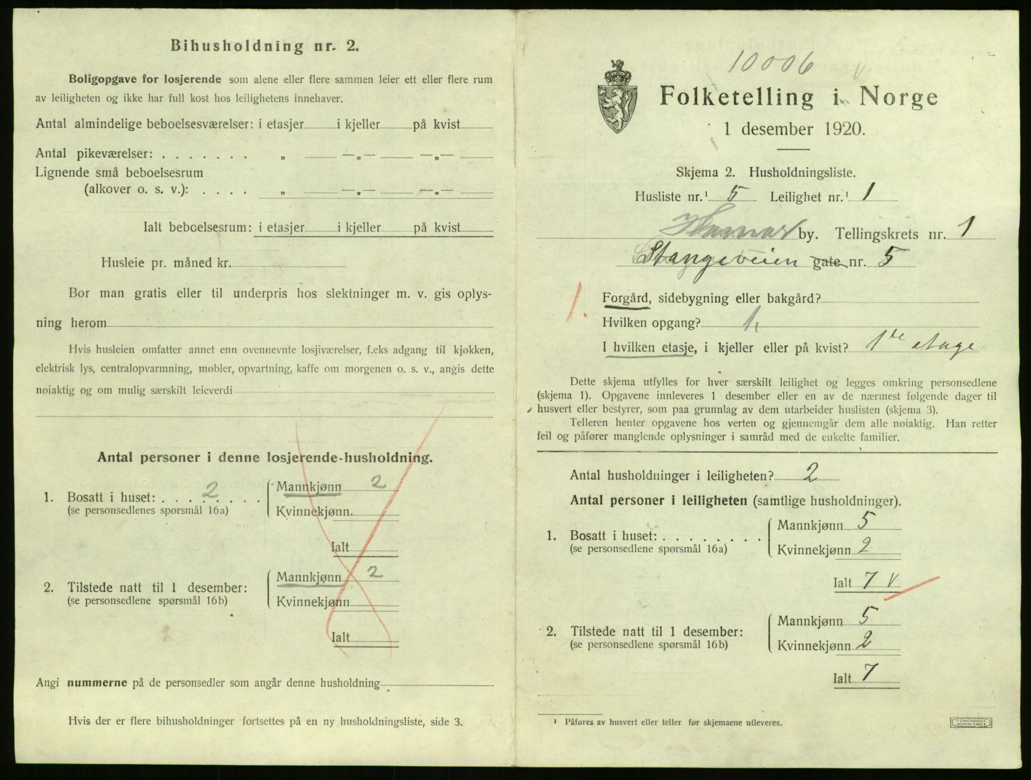 SAH, 1920 census for Hamar, 1920, p. 1229