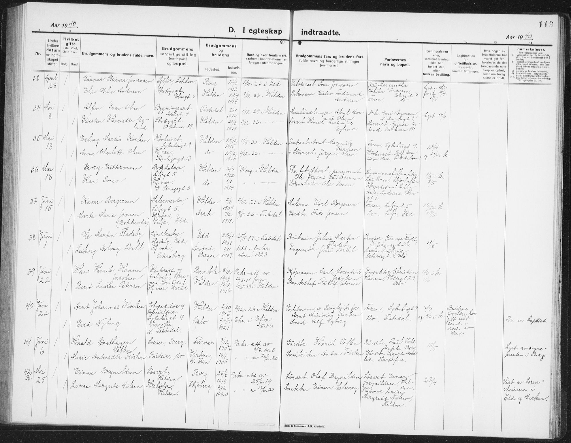 Halden prestekontor Kirkebøker, AV/SAO-A-10909/G/Ga/L0014: Parish register (copy) no. 14, 1925-1943, p. 119