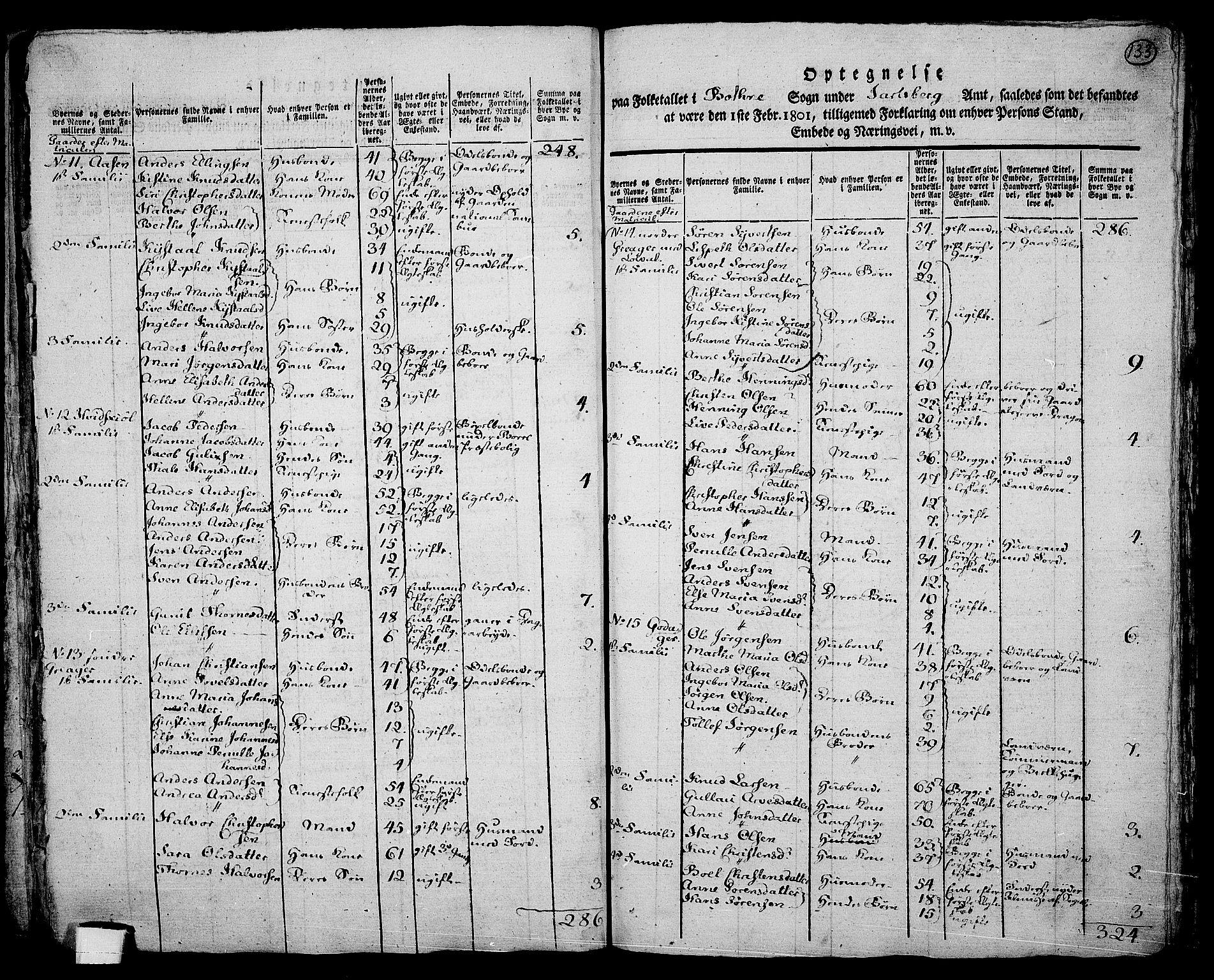 RA, 1801 census for 0715P Botne, 1801, p. 132b-133a