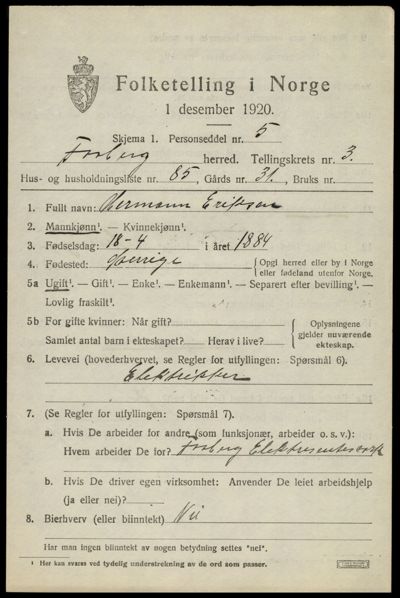 SAH, 1920 census for Fåberg, 1920, p. 4474