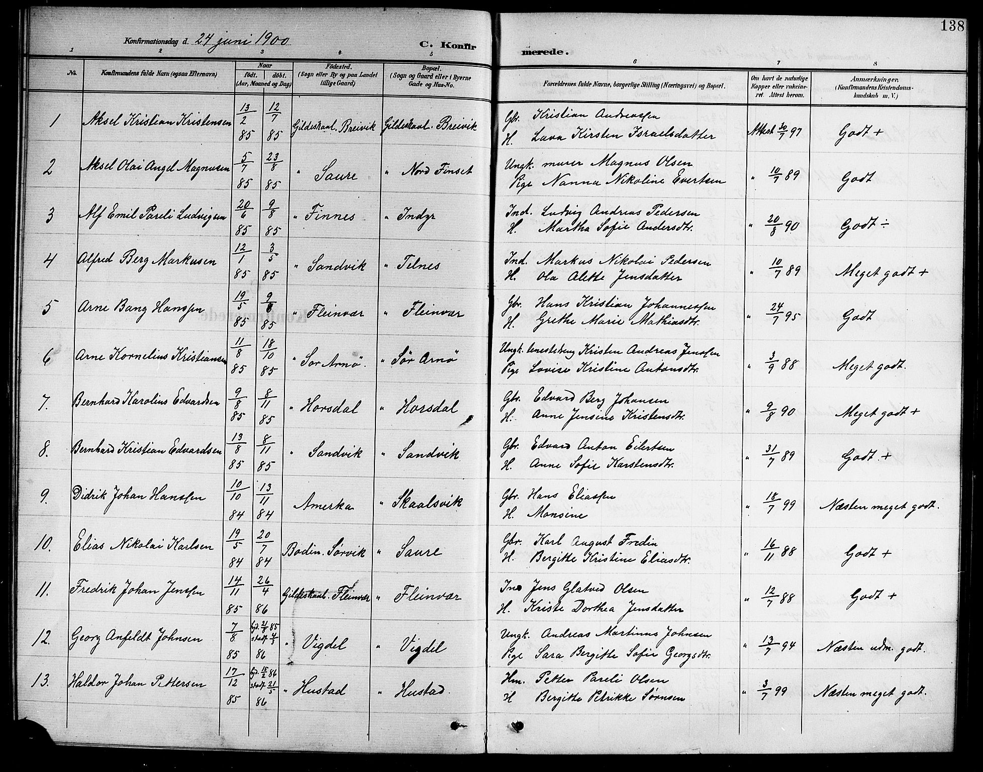 Ministerialprotokoller, klokkerbøker og fødselsregistre - Nordland, AV/SAT-A-1459/805/L0109: Parish register (copy) no. 805C05, 1900-1911, p. 138