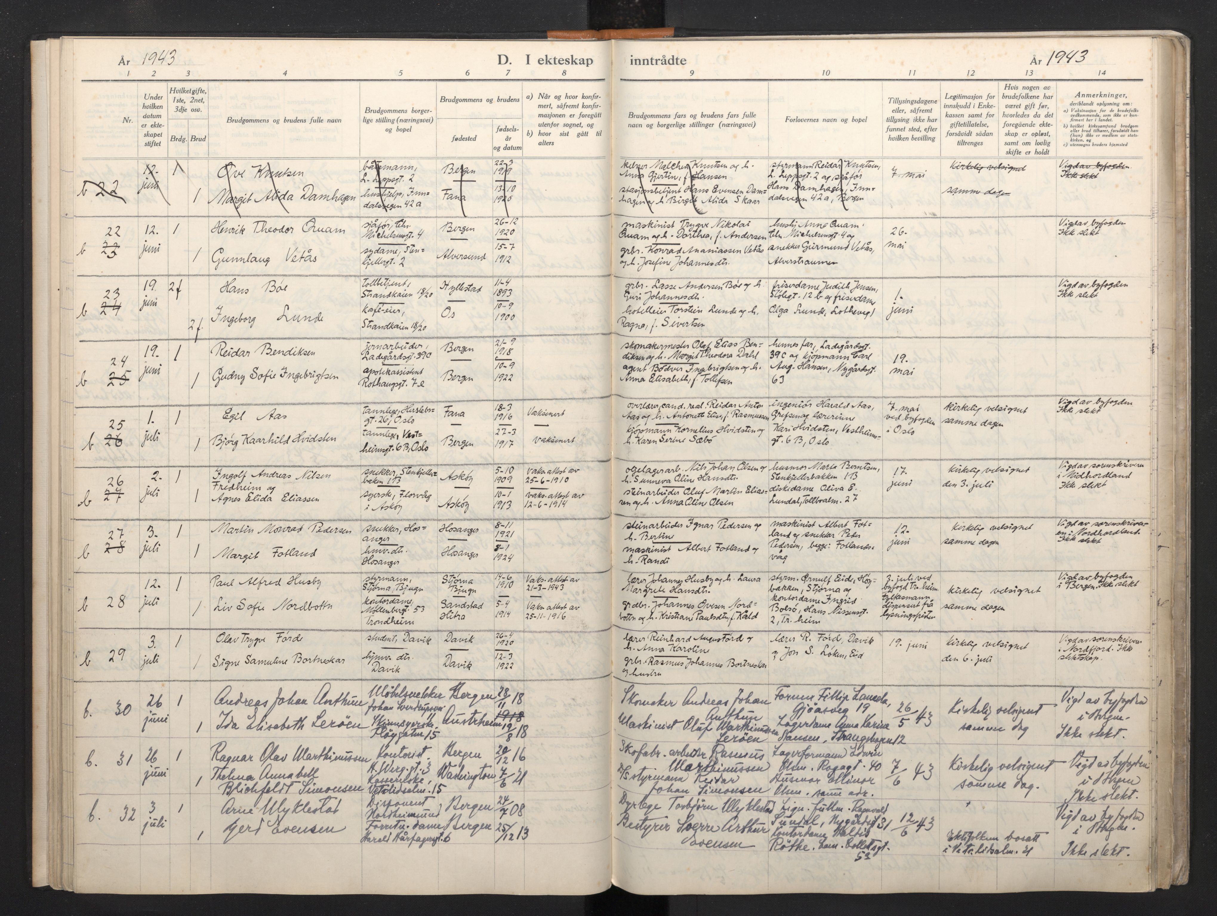 Korskirken sokneprestembete, AV/SAB-A-76101/H/Haa: Parish register (official) no. A 15, 1942-1945