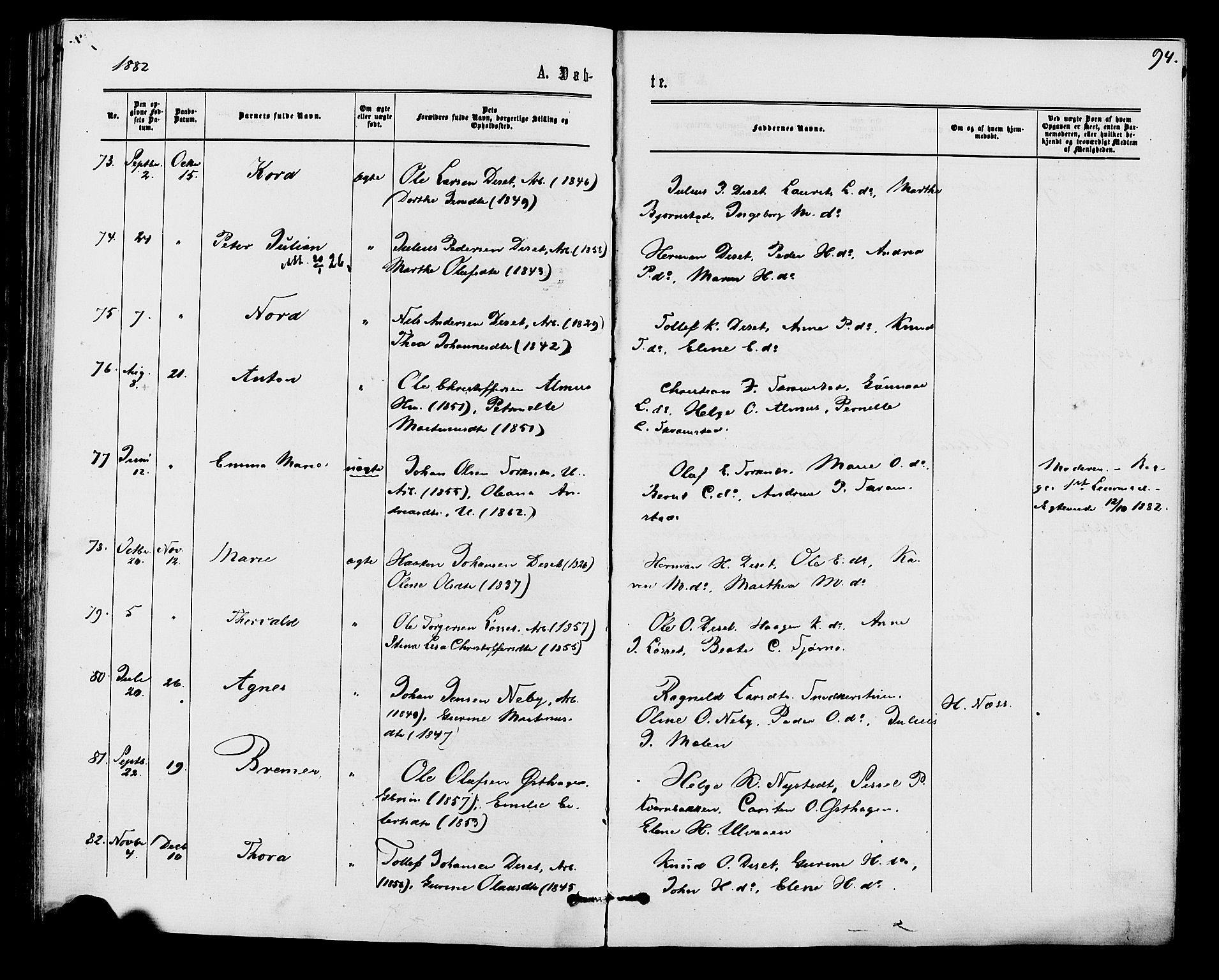 Åmot prestekontor, Hedmark, AV/SAH-PREST-056/H/Ha/Haa/L0009: Parish register (official) no. 9, 1875-1883, p. 94