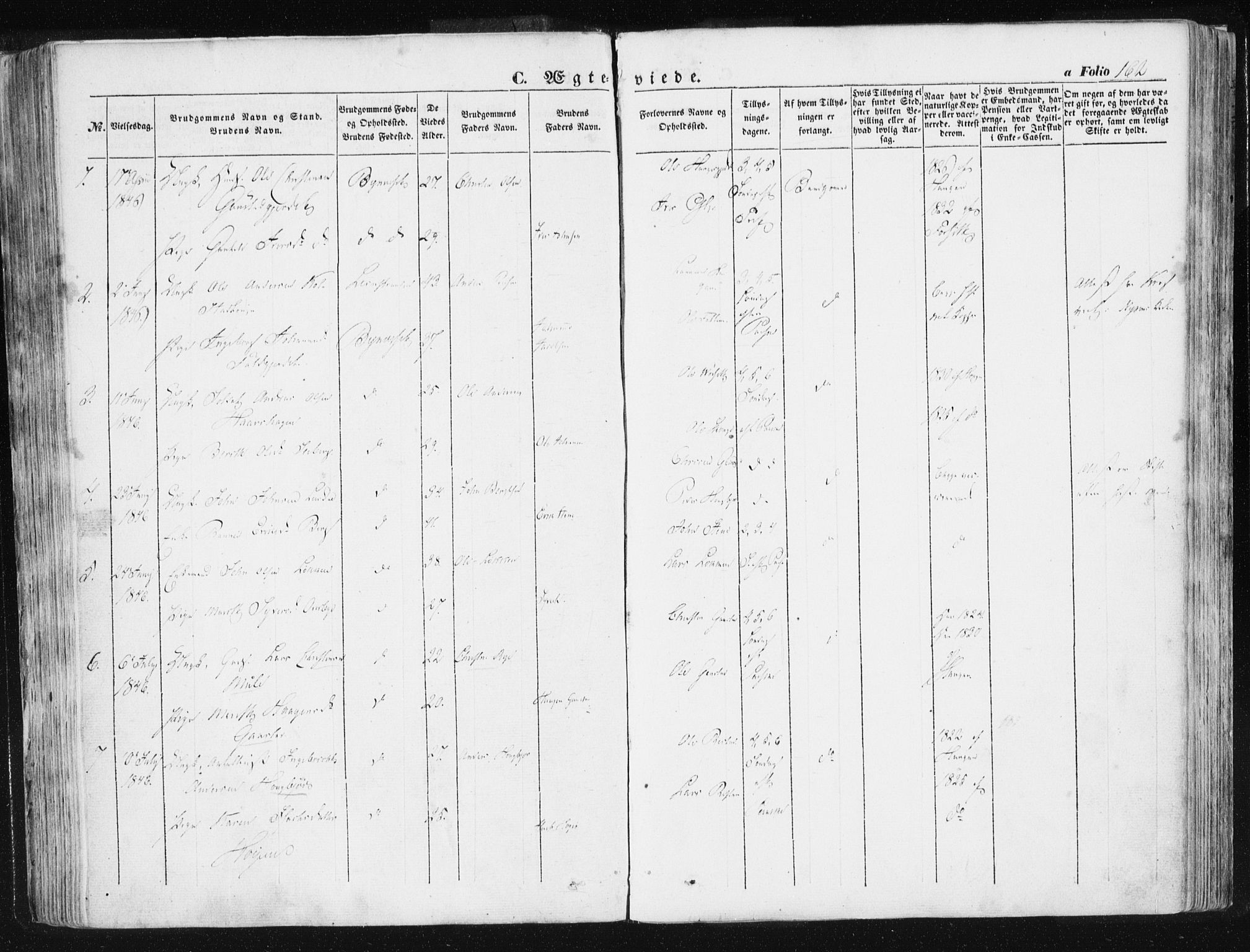 Ministerialprotokoller, klokkerbøker og fødselsregistre - Sør-Trøndelag, SAT/A-1456/612/L0376: Parish register (official) no. 612A08, 1846-1859, p. 162