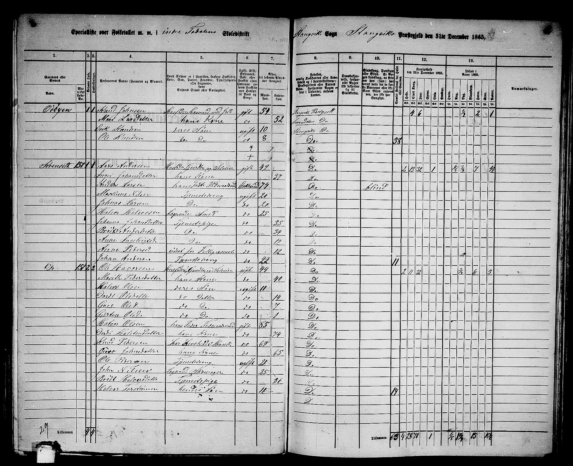 RA, 1865 census for Stangvik, 1865, p. 119