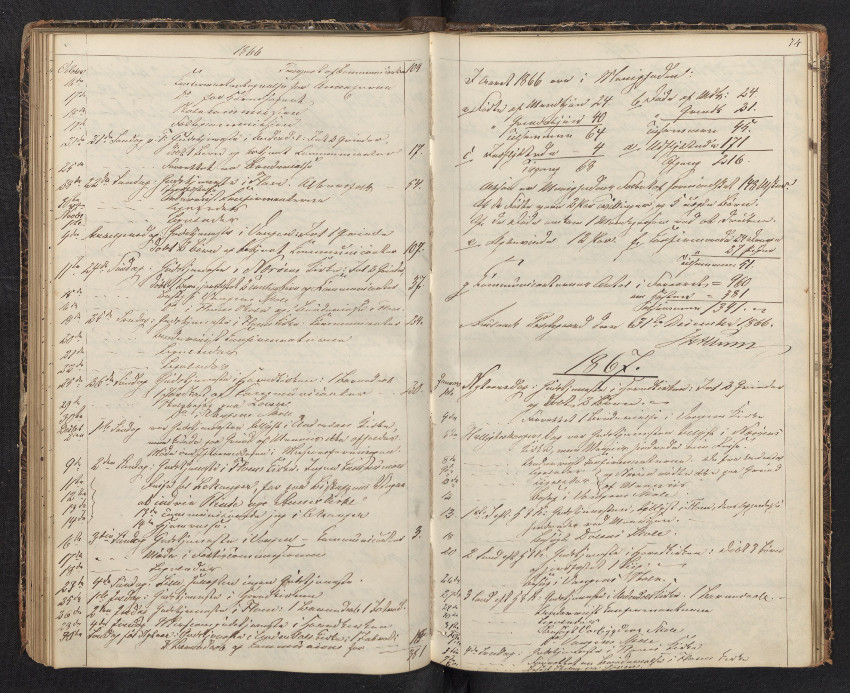 Aurland sokneprestembete, SAB/A-99937/H/Ha/Haf: Diary records no. F 0, 1844-1876, p. 73b-74a