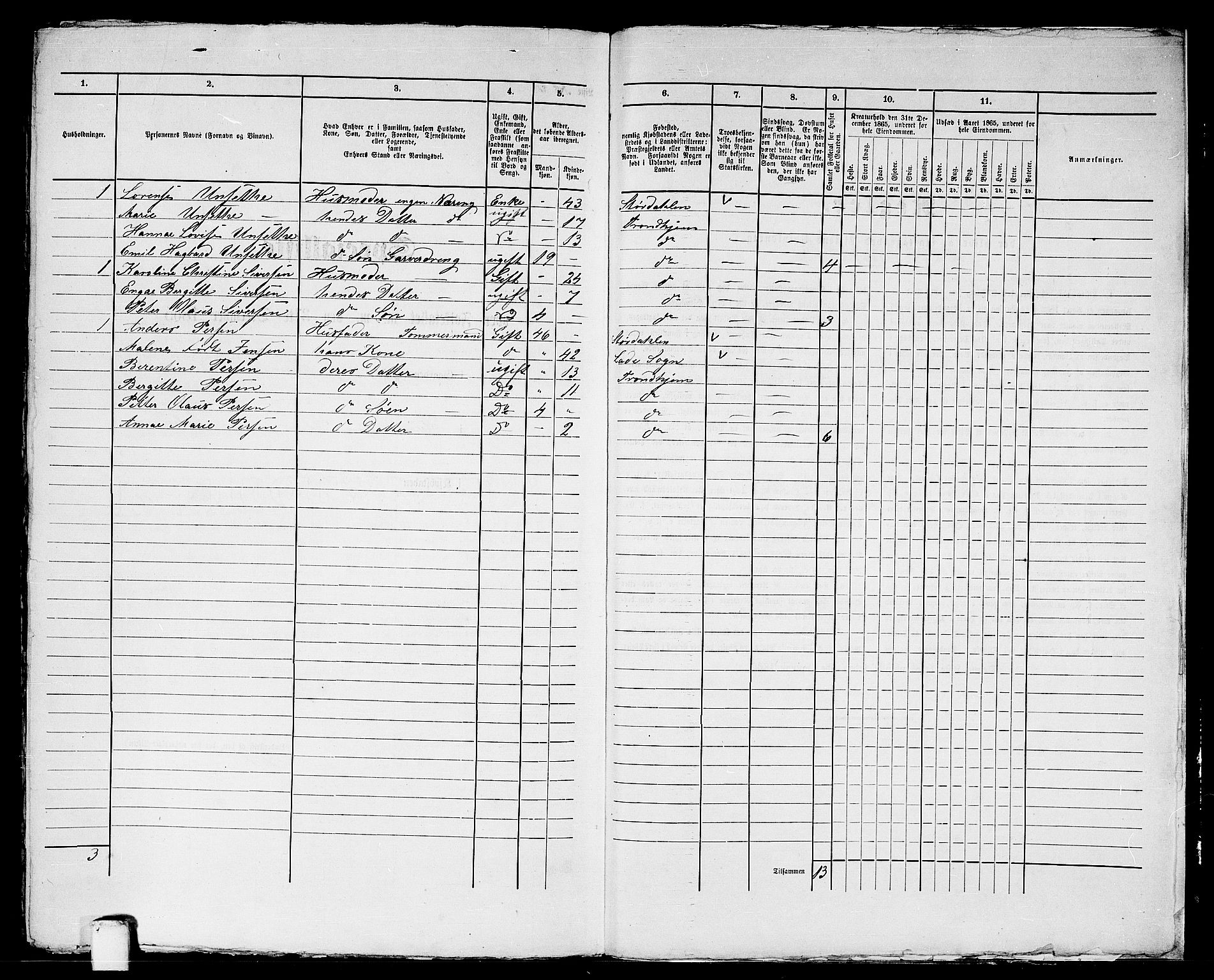 RA, 1865 census for Trondheim, 1865, p. 2075