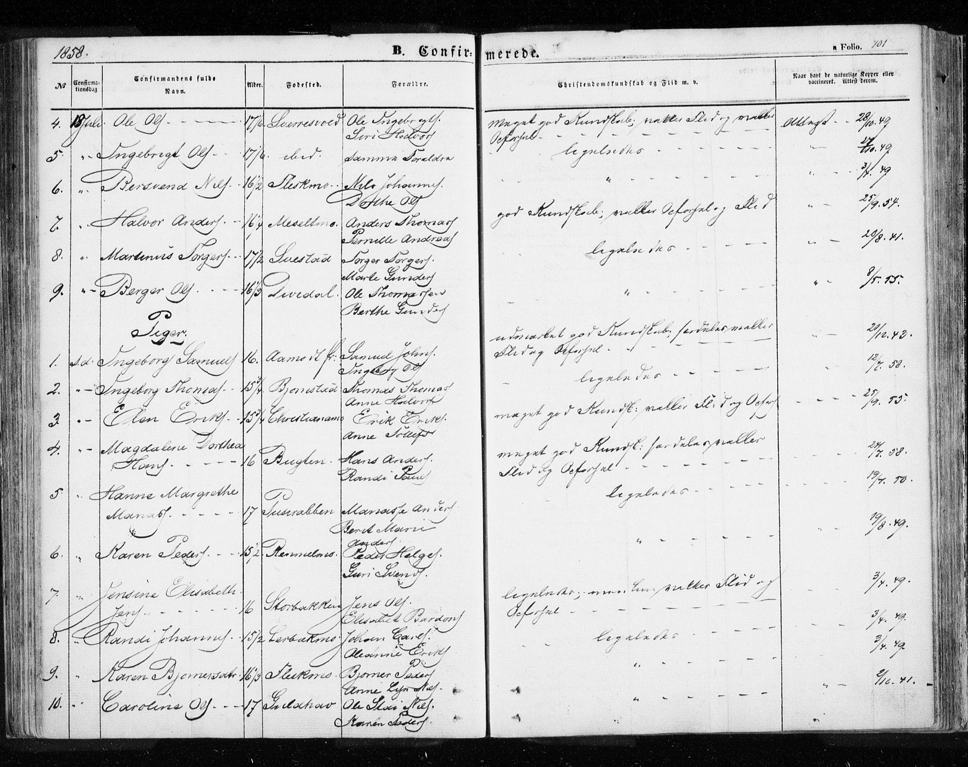 Målselv sokneprestembete, AV/SATØ-S-1311/G/Ga/Gaa/L0003kirke: Parish register (official) no. 3, 1853-1863, p. 101