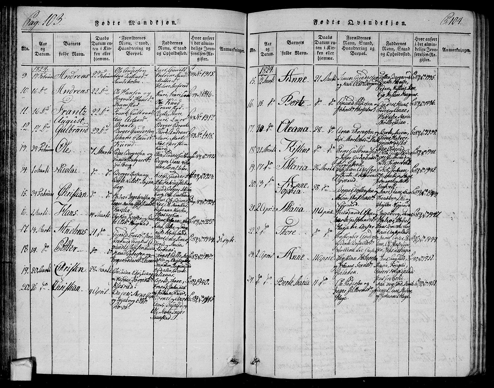 Trøgstad prestekontor Kirkebøker, AV/SAO-A-10925/G/Ga/L0001: Parish register (copy) no. I 1, 1815-1831, p. 103-104